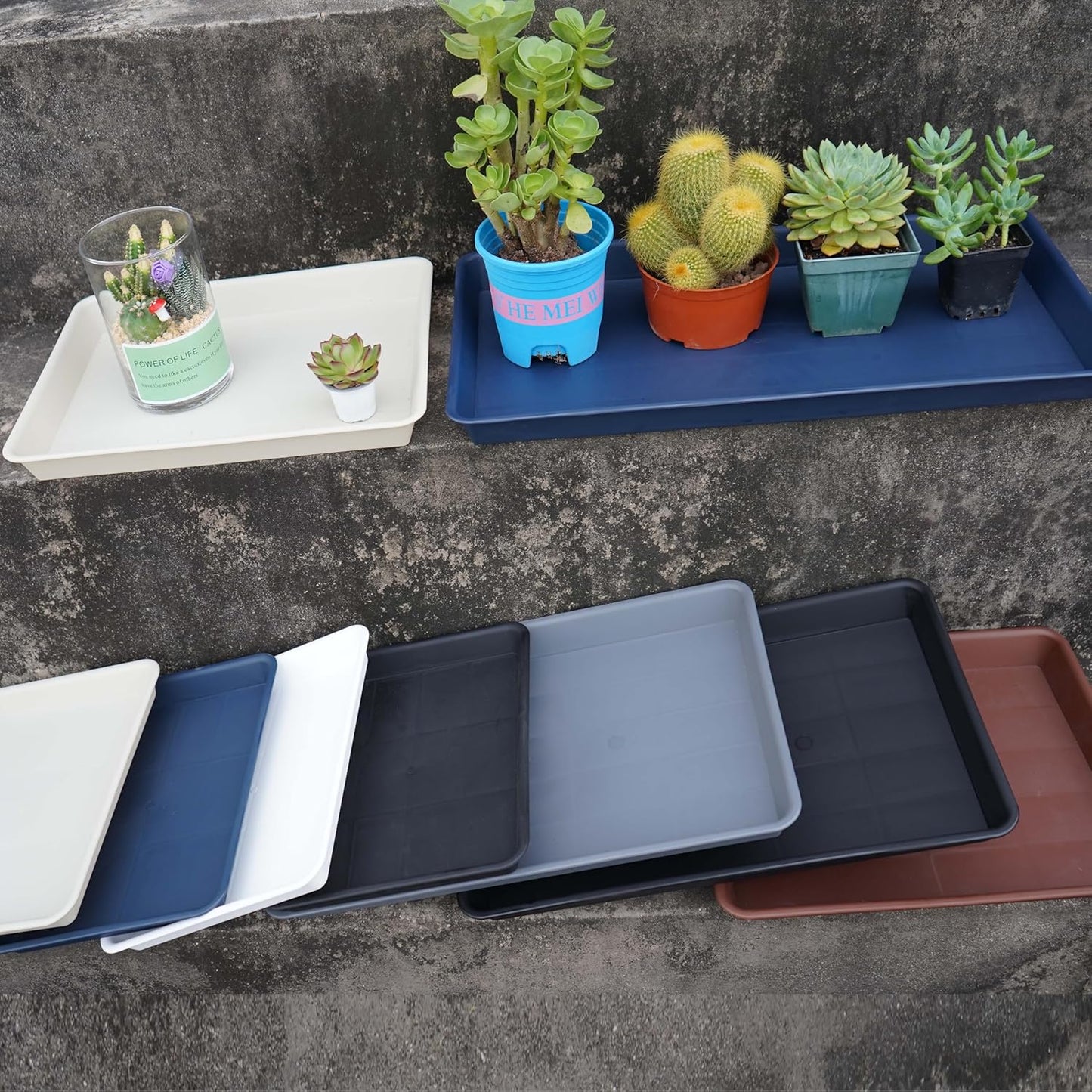 Plant Saucer Growing Tray, Seed Starter Tray Rectangular, Heavy Sturdy Plastic Plant Saucers Drainage Trays, Plant Drip Trays for Pots, Seed Starter Growing Tray (11 x 9 inch, 2 Pack)