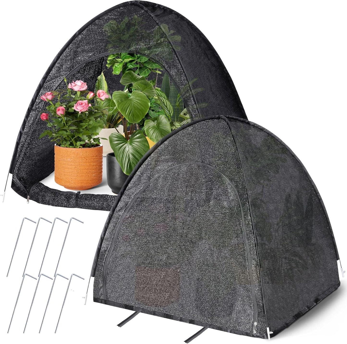 DECOHS 2 Pack 33" x 33" x 33" UV Resisitant 80% Pop up Plant Shade Tent, Garden Sunshade Cloth Sun Protection Tent, Sunblock Plant Cover Net with Stakes for Outdoor Plants Flower Potted
