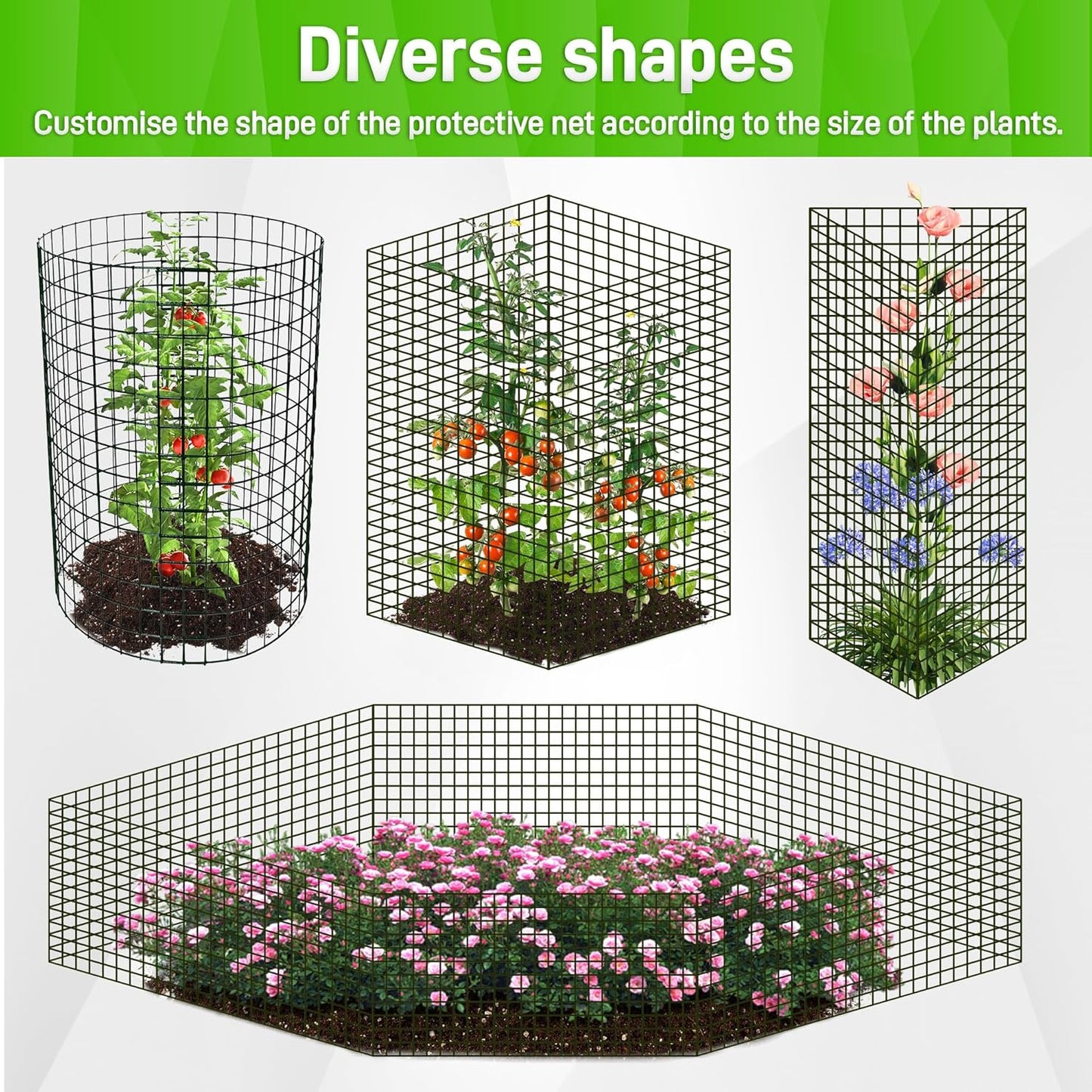 16pcs Plant Protectors from Animals, 24"x 12" Wire Plant Protector, Wire Cages for Plants with Stakes and Cable Ties, Metal Plant Cages for Plants, Vegetables, Flowers