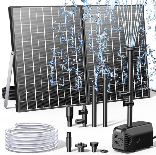 Biling Solar Fountain Pump with 35W Efficient Panel, Solar Fountain Pump with 450GPH Flow High Speed, Fountain with PVC Tubing 4 Nozzles Accessories for Waterfall, Ponds, Wildlife Garden