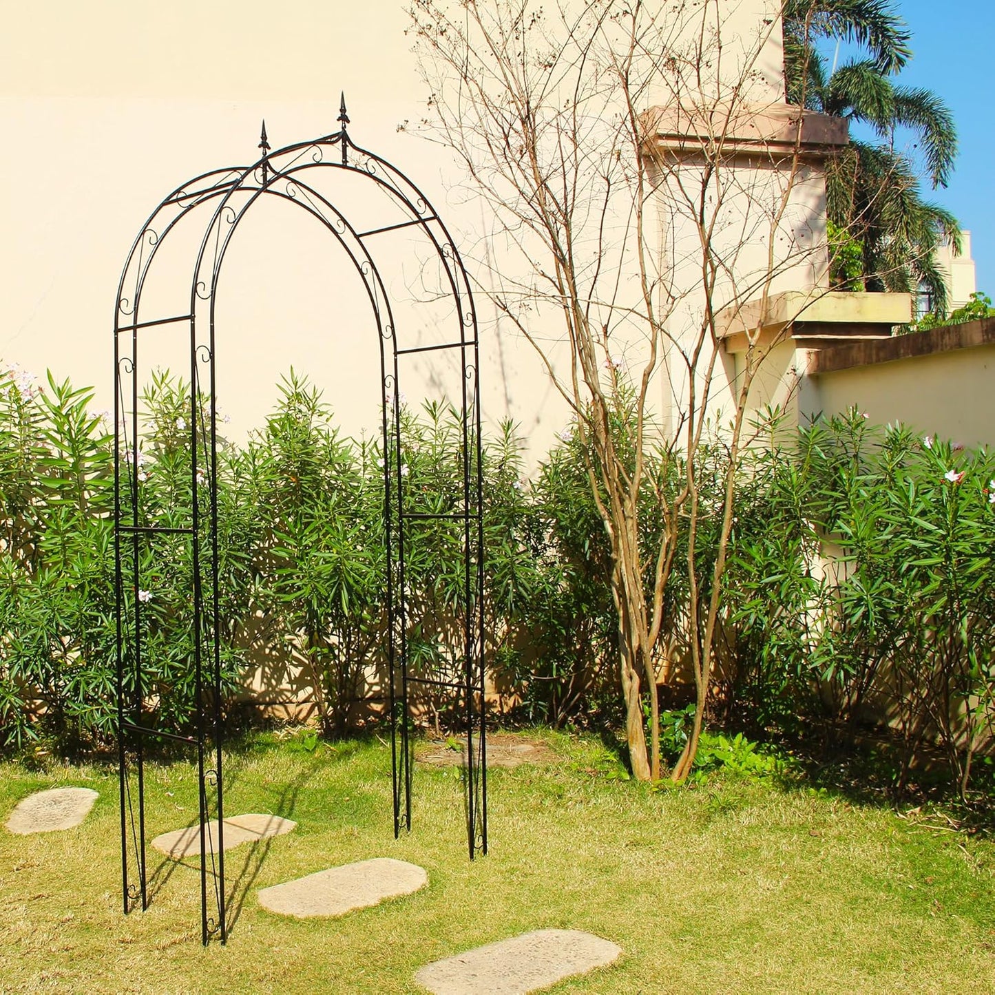 Garden Arbor Arch 98.4" H x 46.5" W, Heavy Duty Iron Archway Decorative Structure Stand Trellis for Climbing Rose Vines Plant Wedding Ceremony Party Outdoor Decor Black
