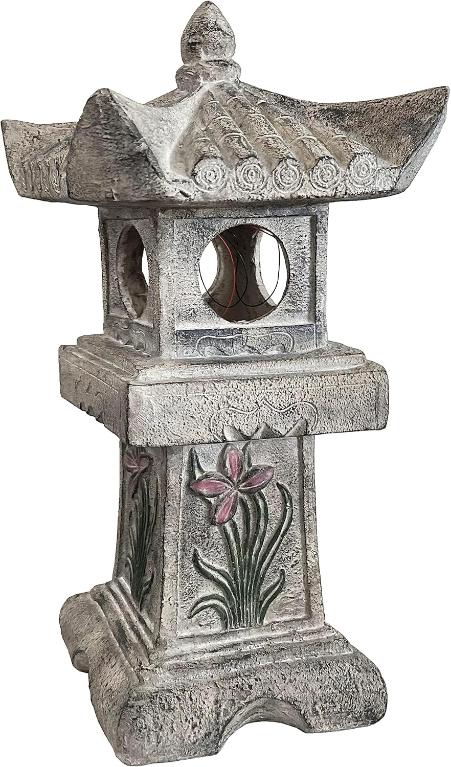 23.6’’High Asian Orchid Pagoda Statue Solar-Powered LED Light Miniature Tower Lantern Garden Decoration Figurines Solar Lamp Outdoor Japanese Decoration Zen Courtyard Landscape