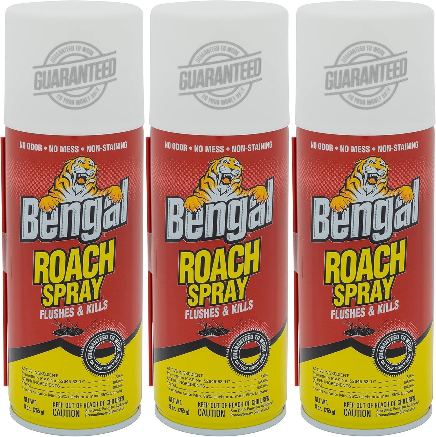 Bengal Roach Spray, Odorless Stain-Free Dry Spray, 3-Count, 9 Oz. Aerosol Cans