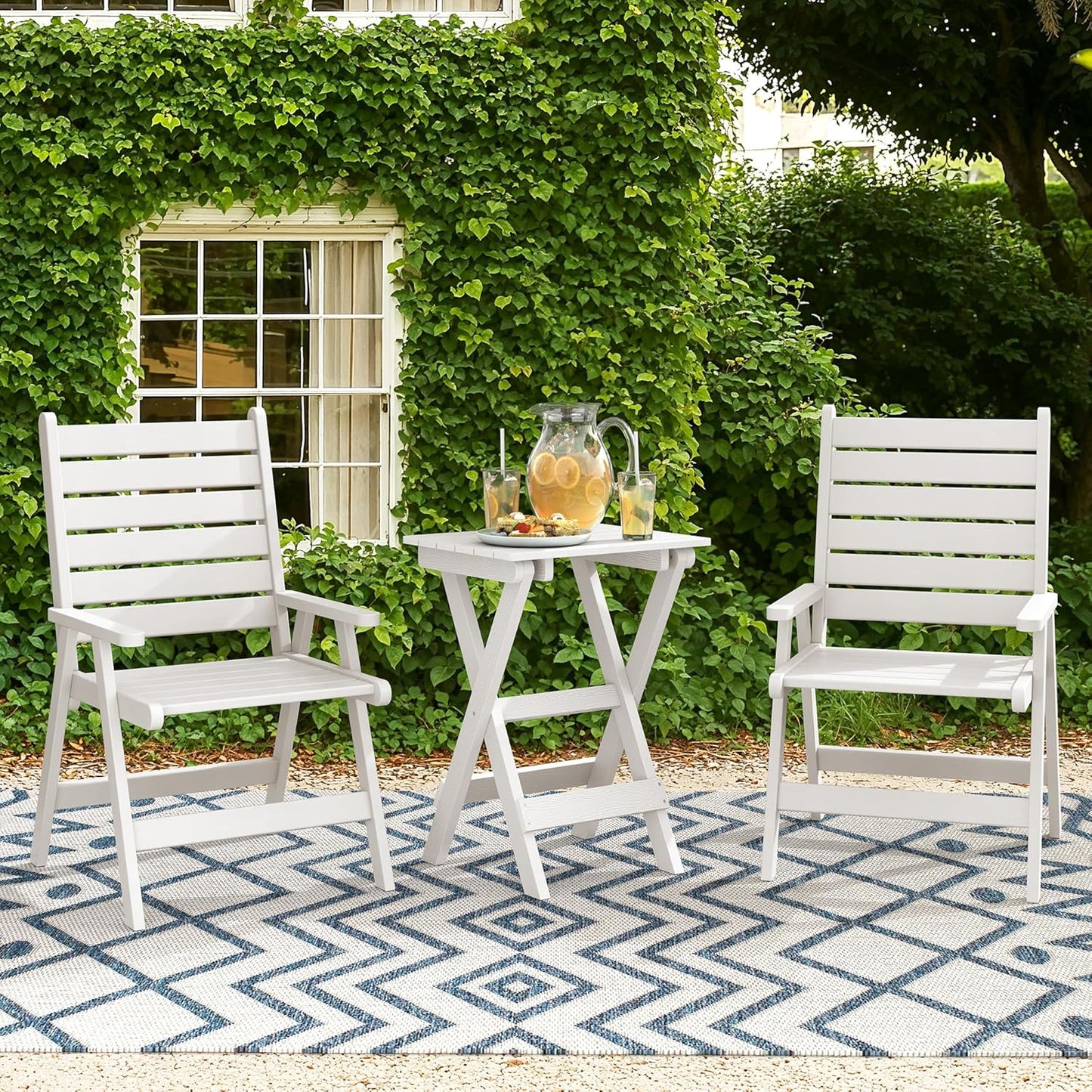 LUE BONA 27 inch Folding Side Table, HDPS Outside End Table for Patio, Porch, Deck, Pool, Weather Resistant, White