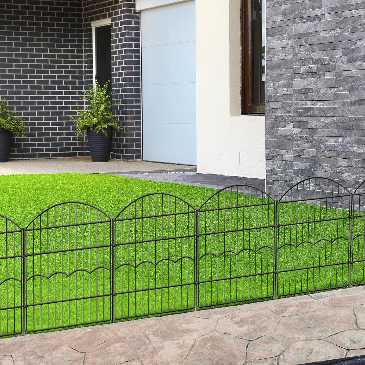 Decorative Garden Fence 6 Panels 12 ft (L)×24in (H) Metal Garden Fences, No Dig Animal Barrier Fencing Rustproof Wire Border Temporary Dog Fence for Patio Outdoor Yard Lawn - Without Door