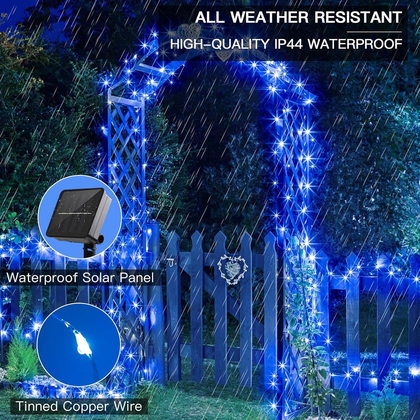 suddus 2 Pack 33ft Solar Fairy String Lights Small, 100 Led Blue Solar Fairy Lights Outdoor, 8 Modes Solar Christmas Lights Copper Wire for Trees Garden Patio Yard Deck Fence Party Decorations