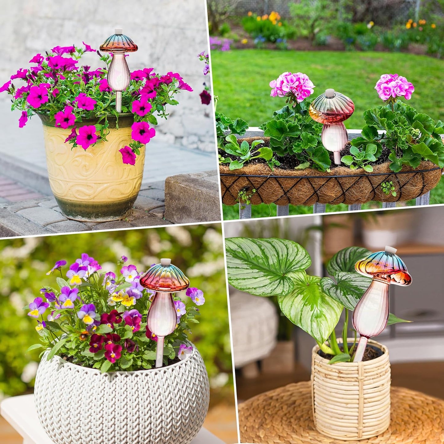 Plant Watering Globes Mushroom, Rainbow Gradient Color Plant Watering Devices, Self Watering Planter Insert, Self Watering Globes - Watering Bulbs for Indoor Plants for Travel Vacation (4 PCS)