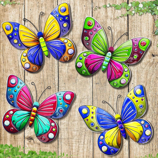 ULENDIS 4 Pack Metal Butterfly Wall Art Decor, 3D Colorful Outdoor Wall Art Fence Decorations for Patio and Yard, Hanging Decor for Garden Living Room Balcony, Gift for Family Friends(C)