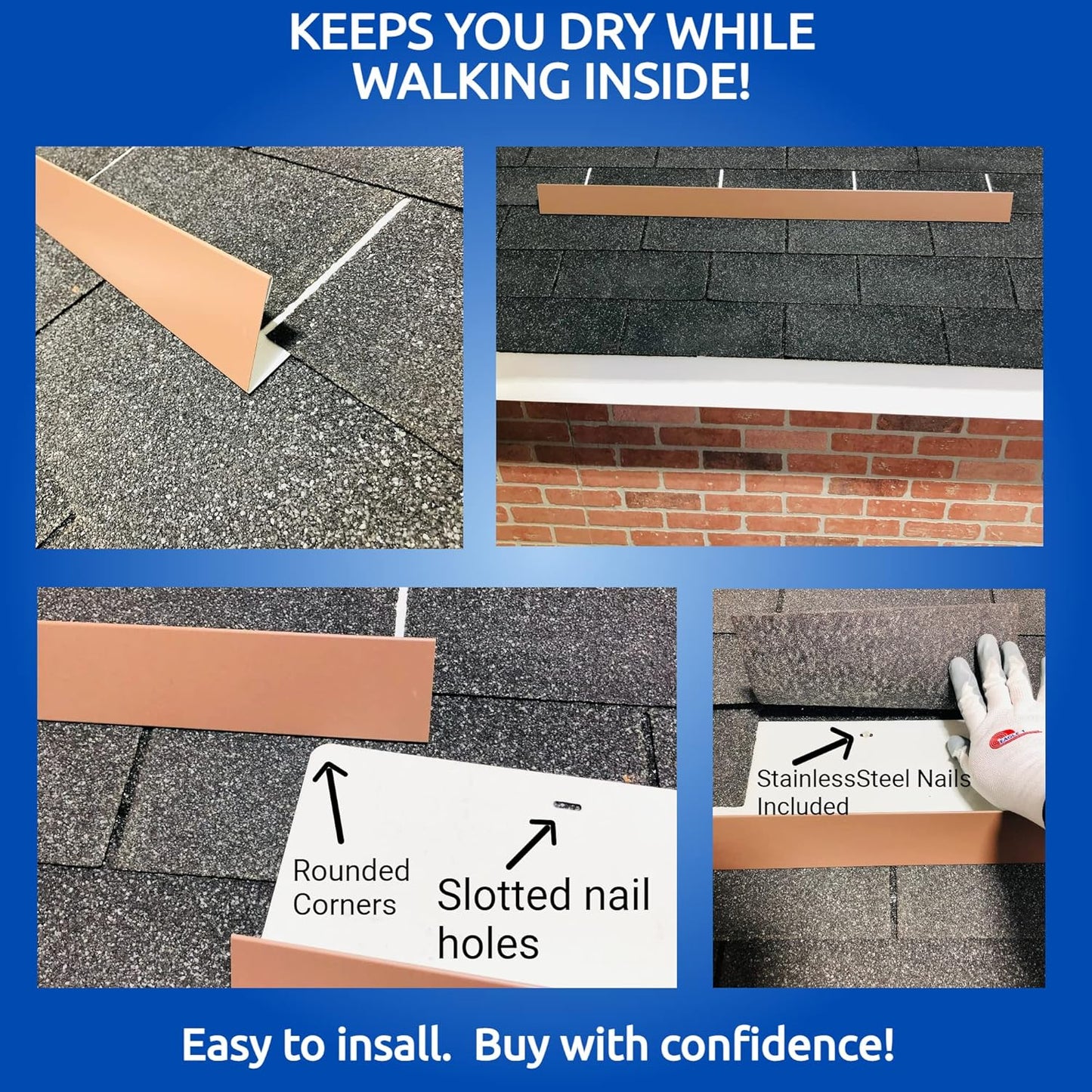 EAGLE 1- Shingle Roof Rain Diverter 40 Inches Long- 26 Gauge Material- Easy to Install- Includes Stainless Steel Nails (3, Brown)