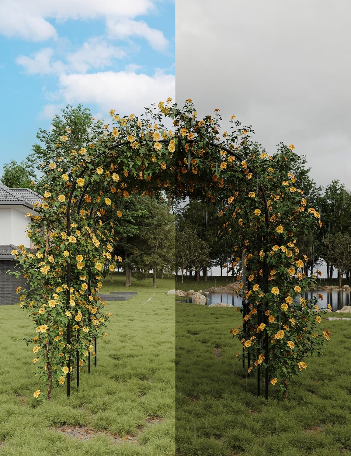 Garden Arch Trellis，Garden Arch Trellis for Climbing Plants - 59" L x 86.6" H Metal Outdoor Arbor with Rust-Resistant Coating - Perfect for Weddings, Patio, Lawn Decor & Vine Support