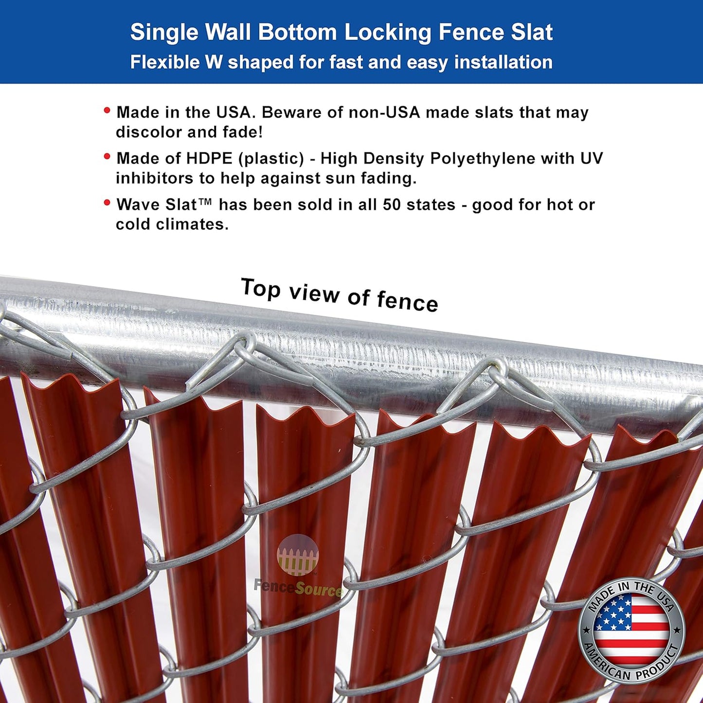 Wave Slat (9 Colors) Single Wall Bottom Locking Privacy Slat for 4', 5', 6', 7' and 8' Chain Link Fence (5 ft, Redwood)