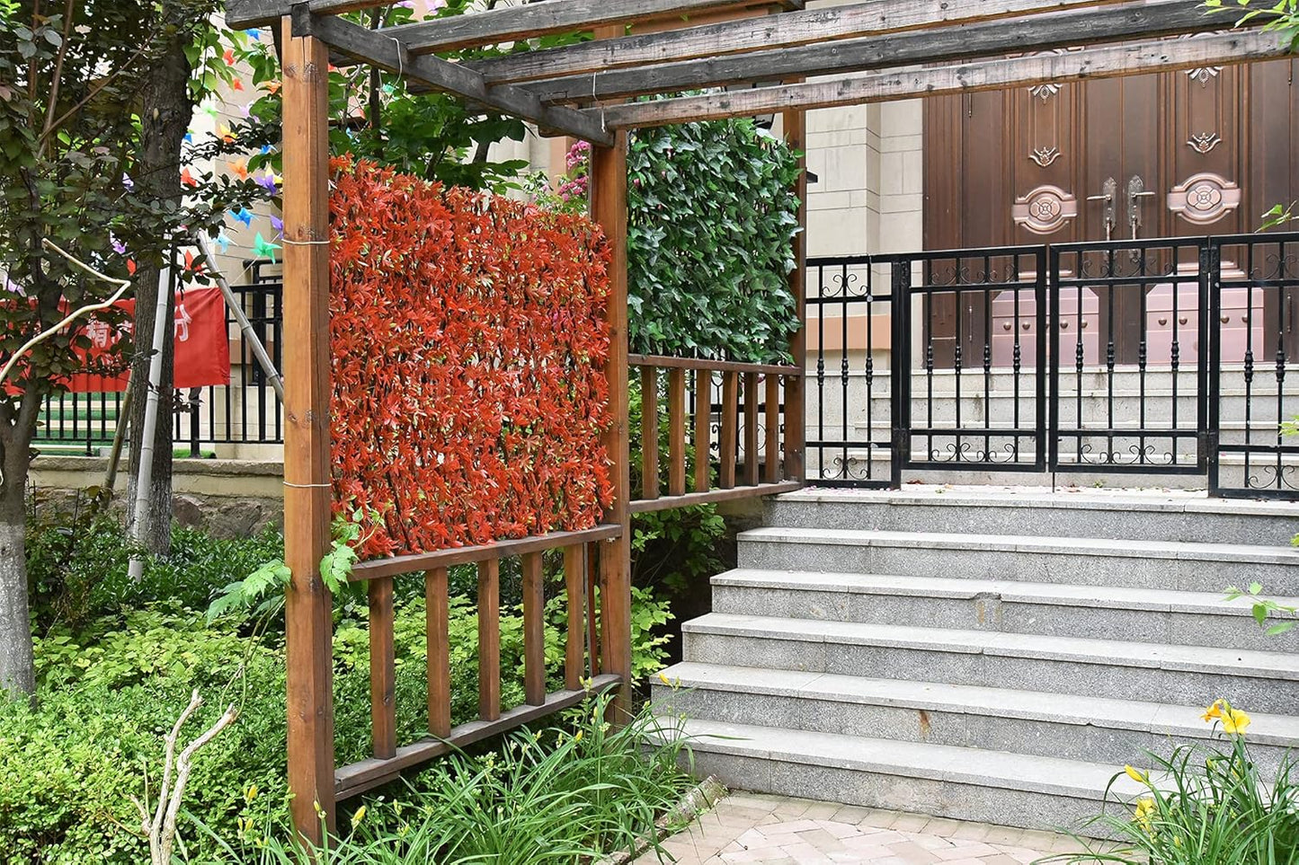 Expandable Fence Privacy Screen for Balcony Patio Outdoor,Decorative Faux Ivy Fencing Panel,Artificial Hedges (Single Sided Leaves) (4, Green-Ivy)