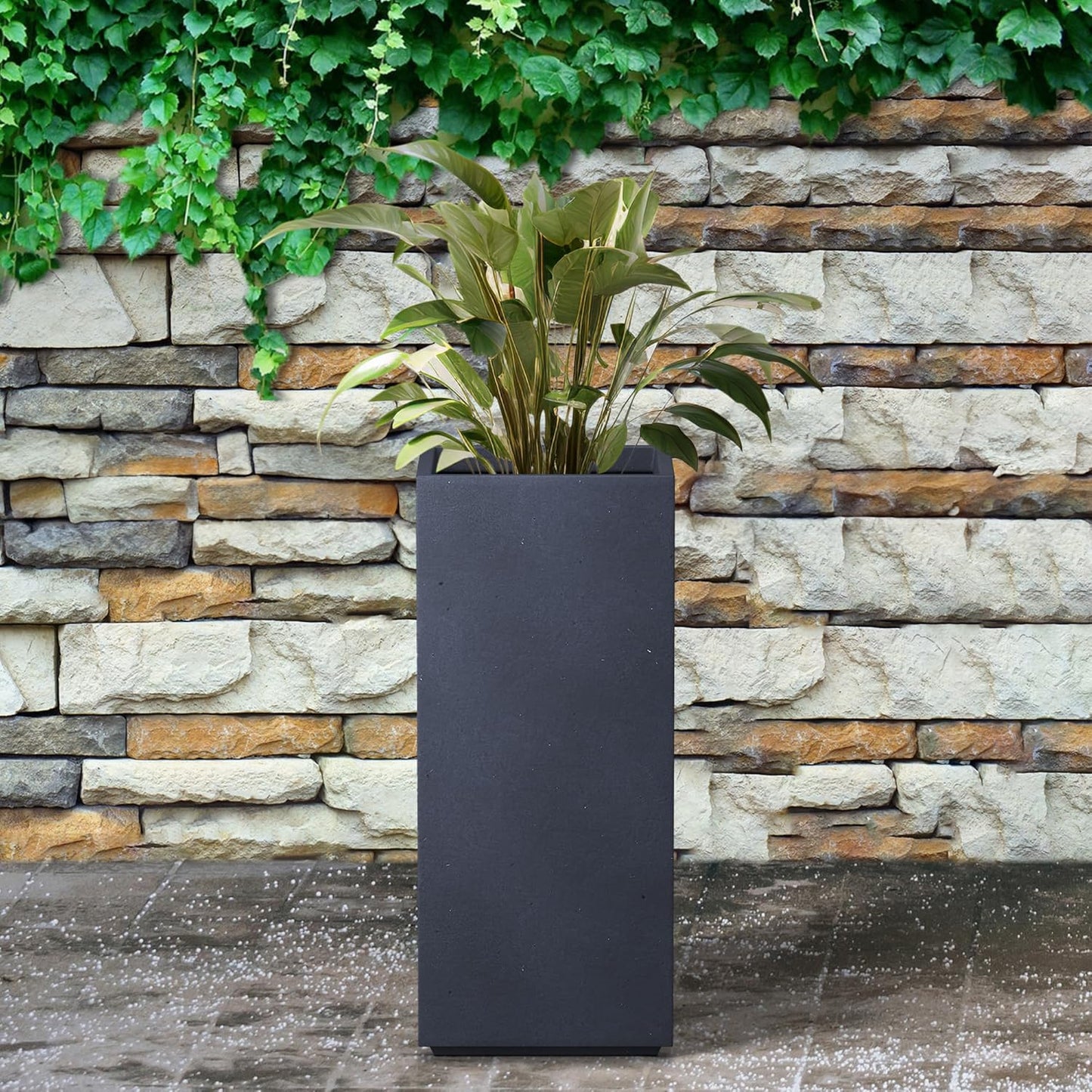 Kante 23.6" H Tall Rectangular Concrete Planter, Modern Square Diameter Plant Pot with Drainage Hole and Rubber Plug for Indoor Outdoor Home Patio Garden, Charcoal