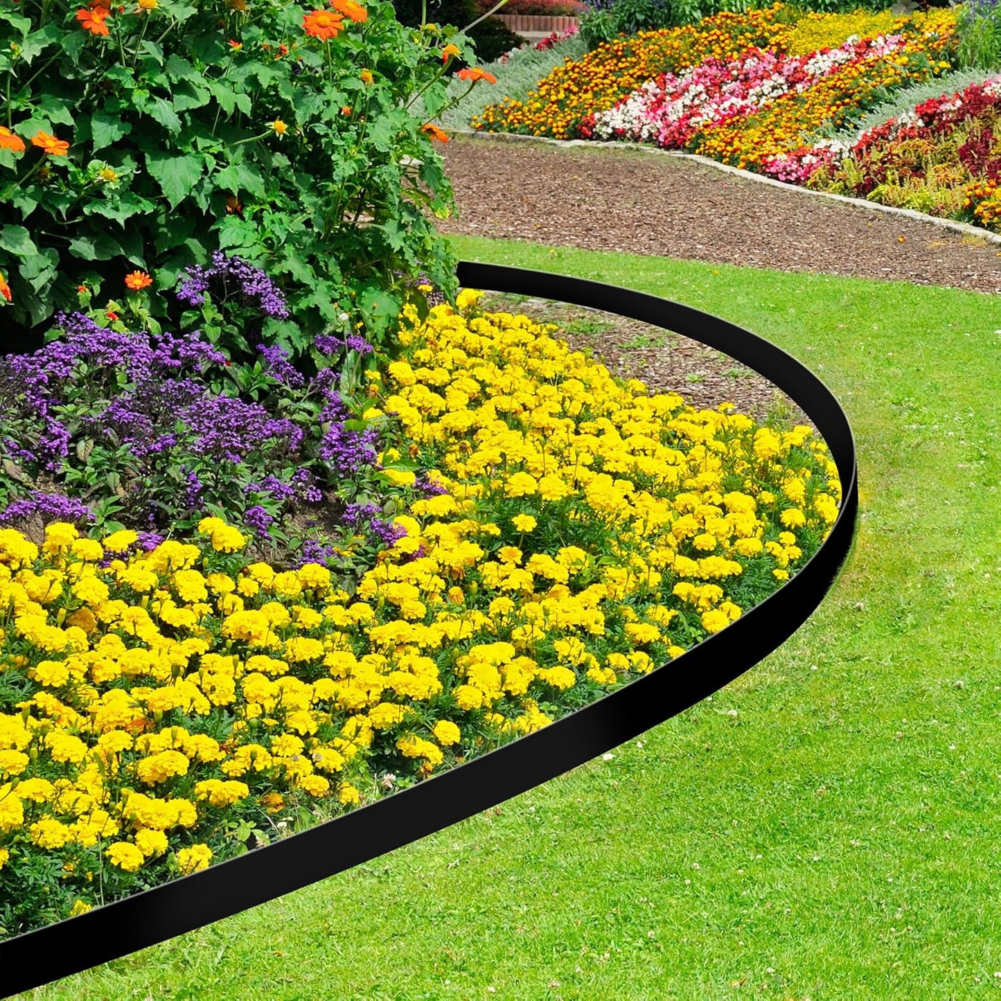 4 Inch Tall Garden Edging Border 66FT with 90pcs Spikes, Plastic Edging Border for Landscaping, Lawn, Garden, Flower Beds, Paver, Pathway