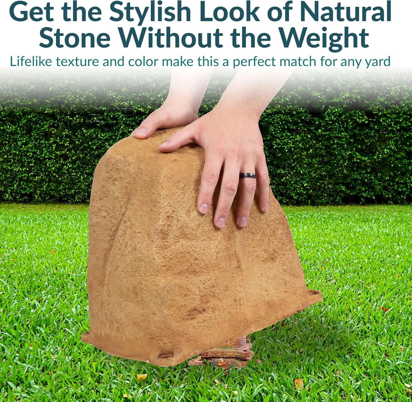 Sunnydaze 11" H Polyresin Faux Landscape Rock Cover - Lightweight Fake Rock Well Pump Cover for Outside - Sand