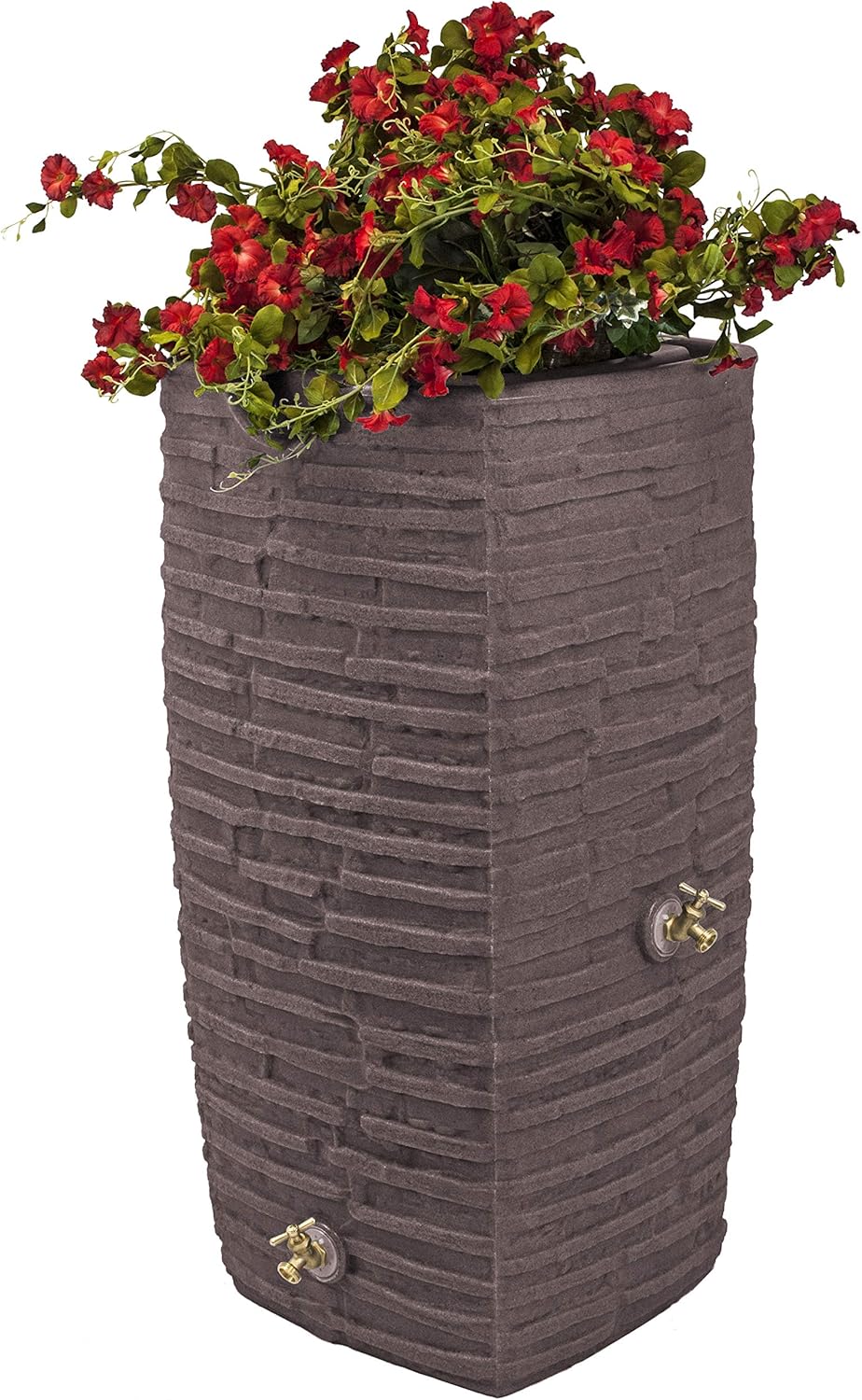 Good Ideas Impressions Riverwalk Rain Water Collection Barrel, Red Brick, 50 Gallon - Faux Slate Rock Rainwater Catcher, Plastic Storage Drum with Dual Robust Metal Spigots & Fine Mesh Screen