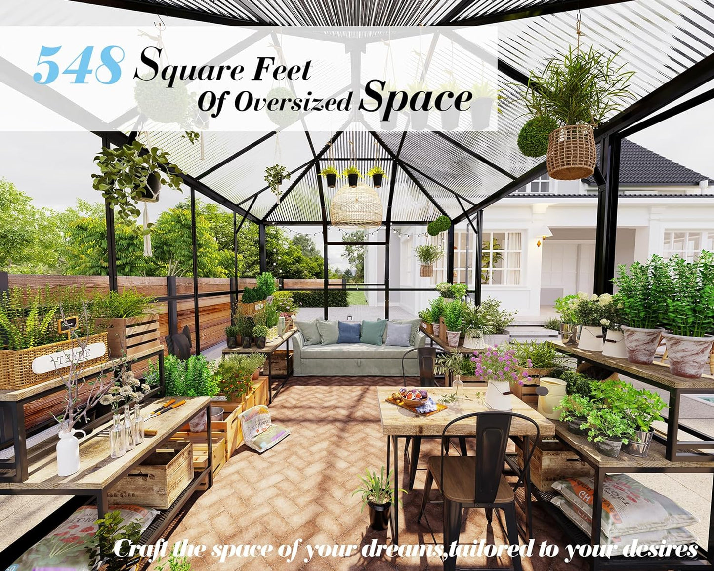 Jocisland 11x8.3x8.6 FT Polycarbonate Greenhouse with Clear Panels- 6 FT Wall Height Outdoor Aluminum Greenhouses with 2 Vents, Double Doors with Hook, Walk-in Greenhouse for Backyard Garden