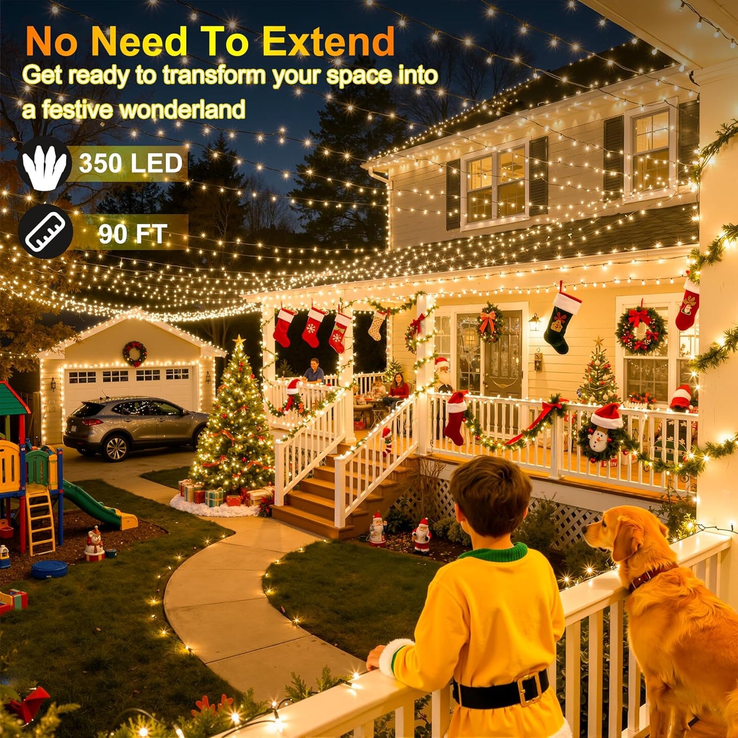 350LED Christmas Lights Indoor Outdoor, 90ft 12 Modes Warm White LED String Lights with Timer Dimmable, Waterproof Tree Lights for Xmas Patio Yard Fence Bedroom Wedding Garden Decor Warm White