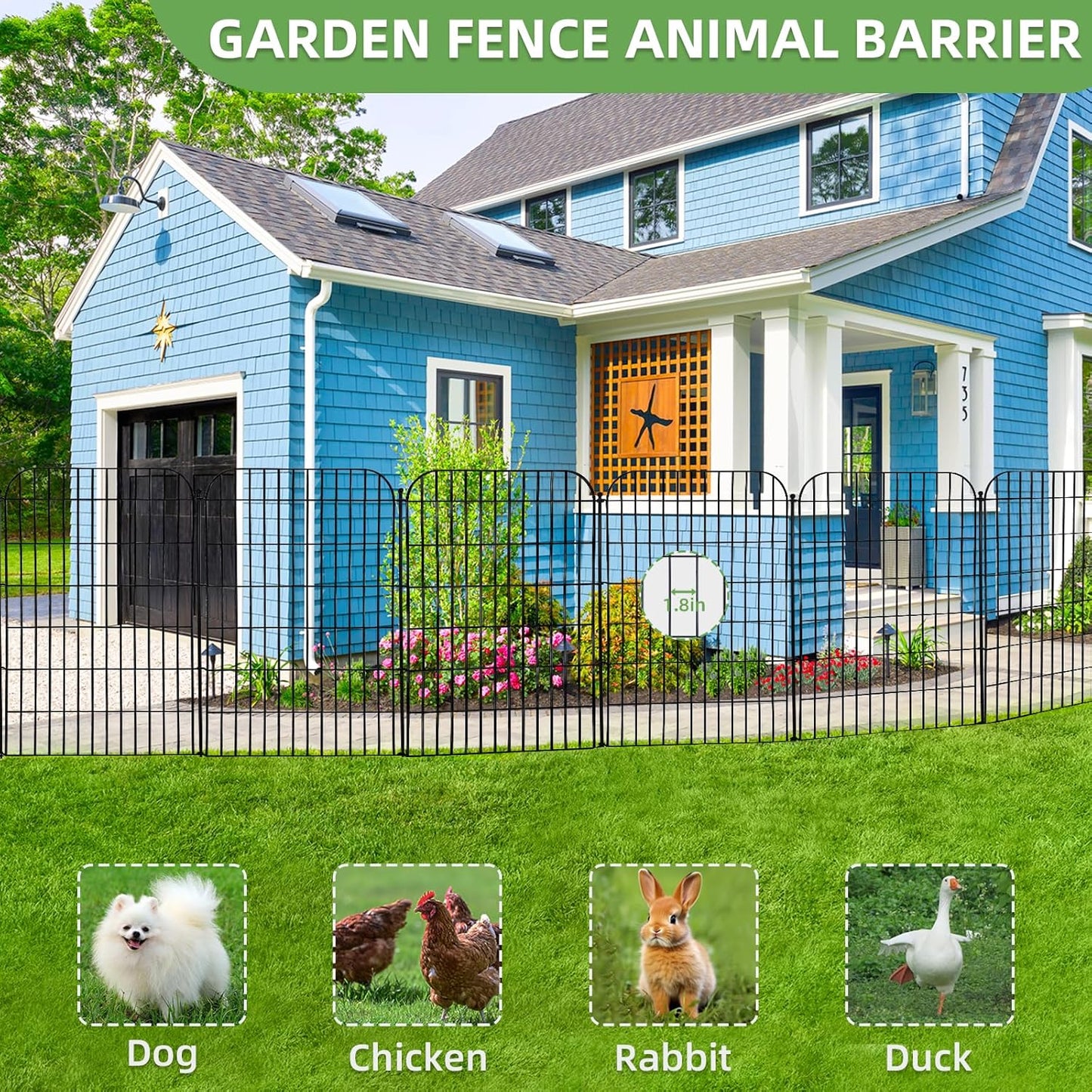 10 Panels Decorative Outdoor Garden Fence with Gate, 40 in(H) X 23.6 ft(L) Rustproof Metal Wire Panel Border for Yard, No Dig Temporary Tall Fence with Ground Stakes, Animal Barrier for Dog