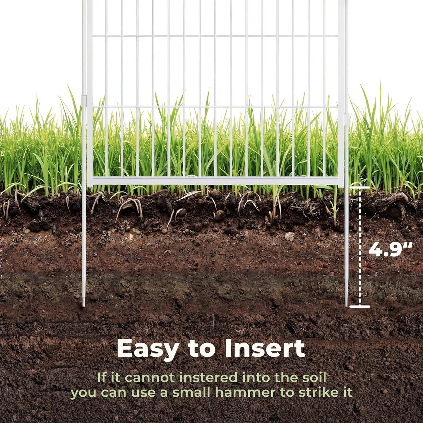 Decorative Garden Fence with Gate 24 in(H) x 14.8 ft(L) 8 Panels, Heavy Duty Metal Animal Barrier Fence for Yard, Flower Bed Fencing, Garden Border Fence, Easy Set Up, White