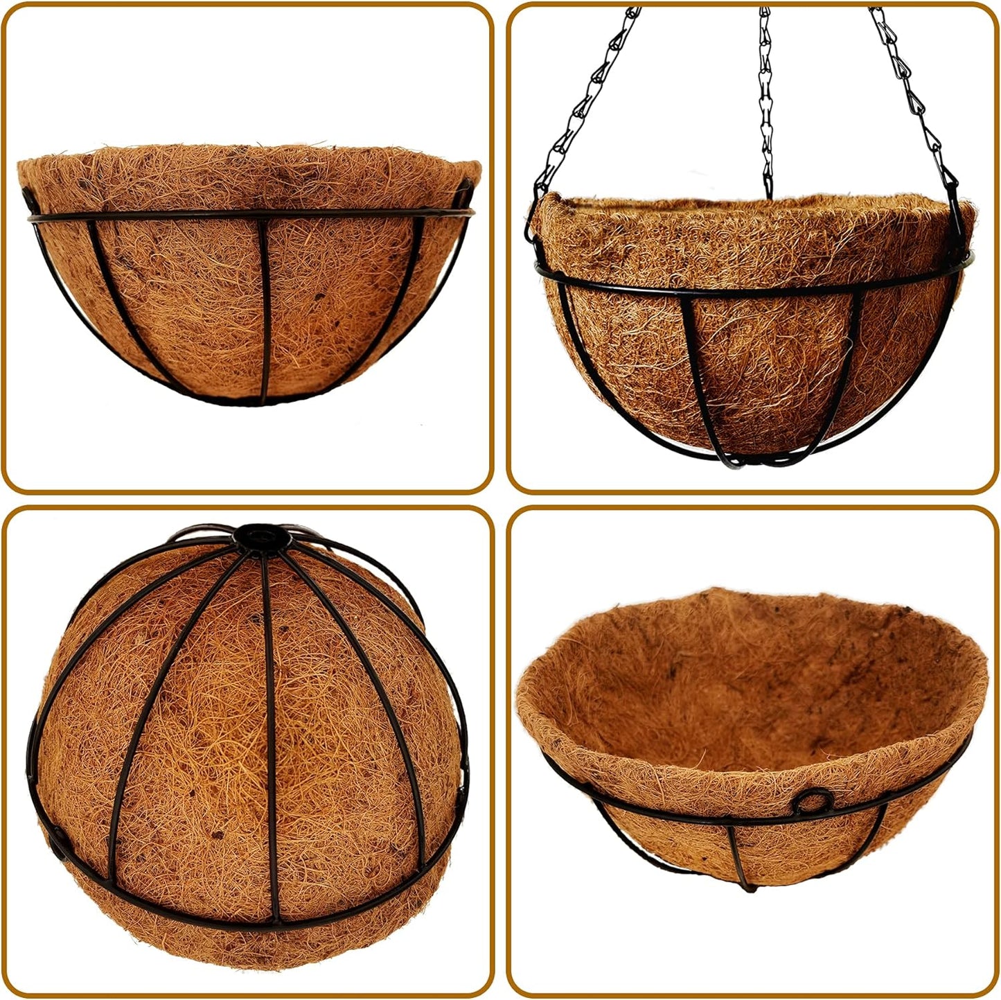 4 Pack 10 inch Metal Hanging Planters Basket with Coco Coir Liner Outdoor-Hanging Baskets for Plants Outdoor,Metal Wire Baskets with Window Box Planters, Hanging Flower Pots for Railings