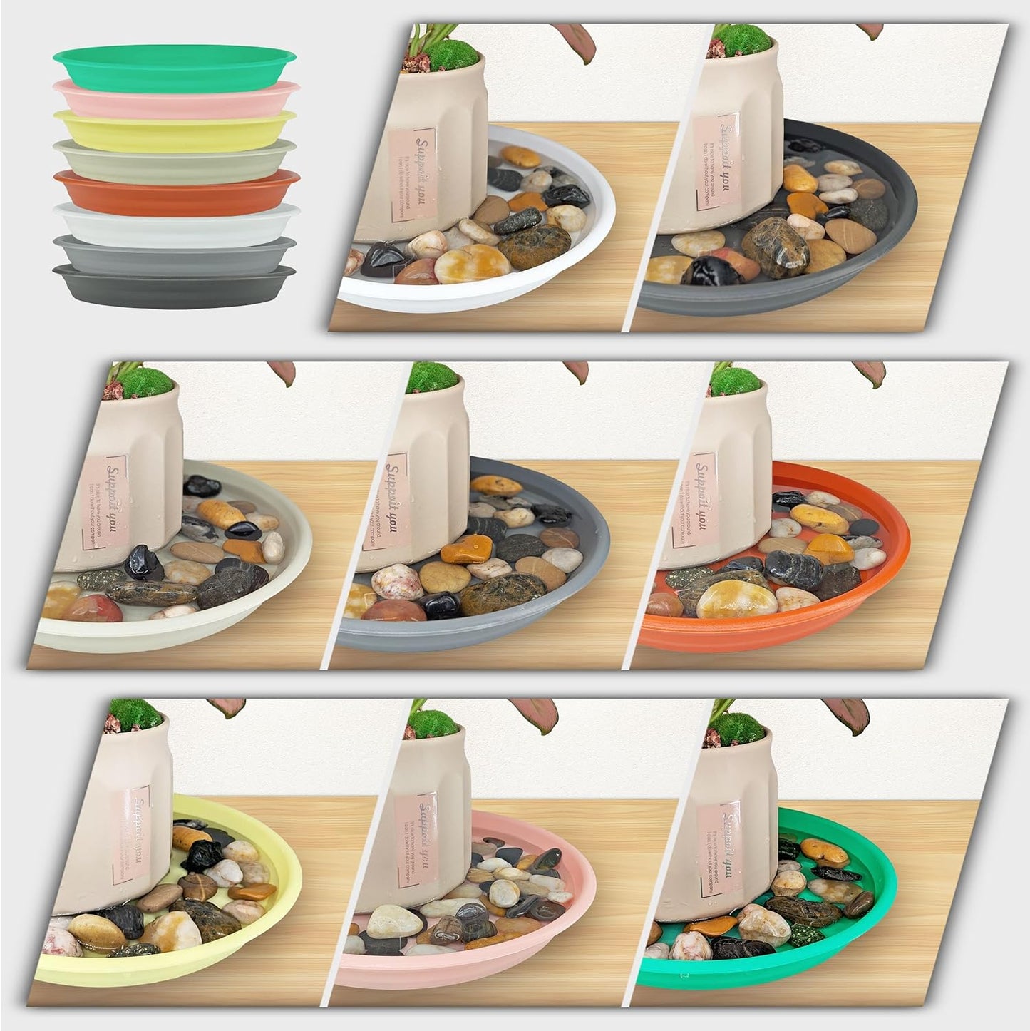 12Pcs Colourful Plant Saucer, 6 8 10 Inch Durable Plastic Plant Tray, Round Plant Pot Saucers, Drip Tray for Indoor and Outdoor Garden, Brick Red