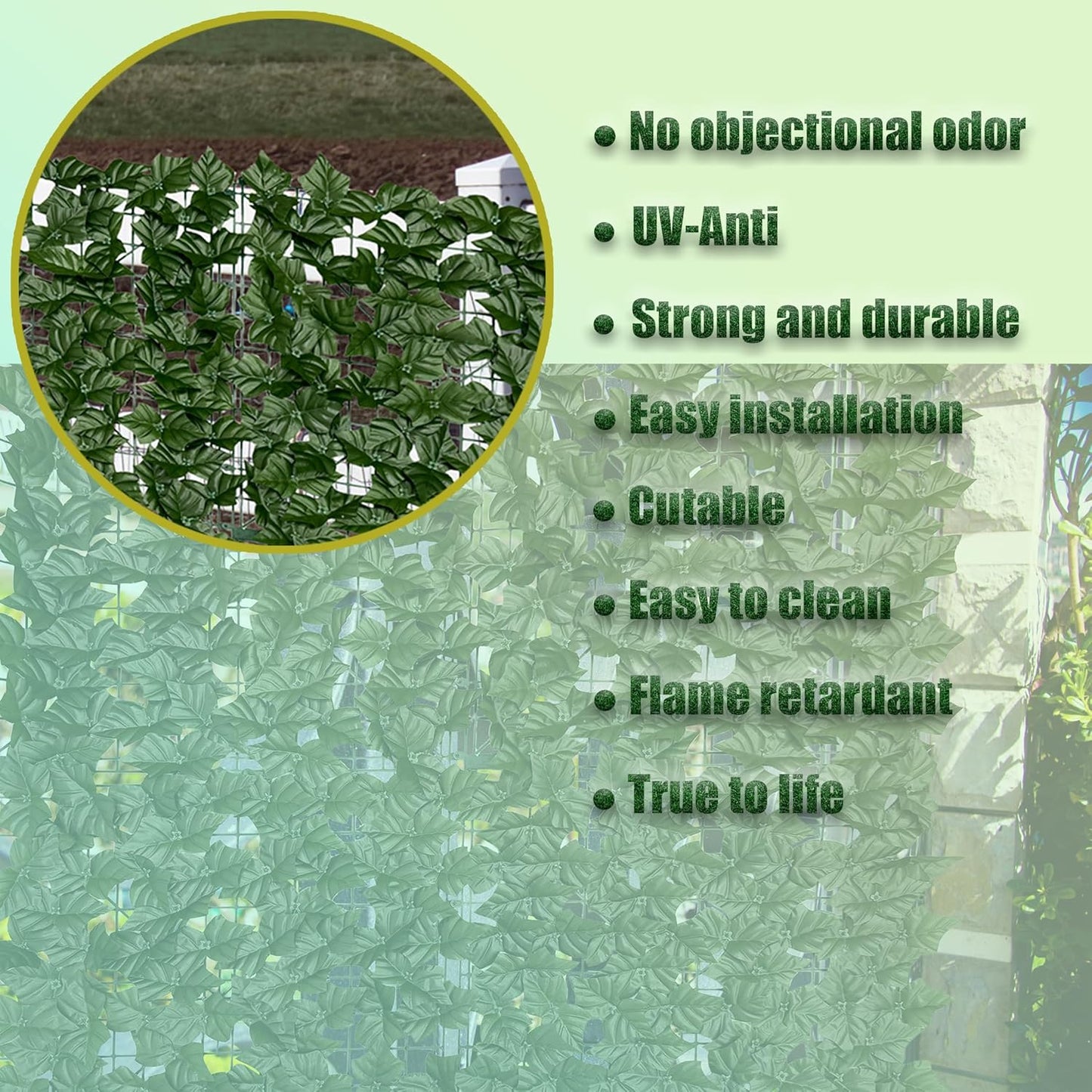 Artificial Ivy Privacy Fence Screen:120 "x 40" (34 Sqft) Anti-Ultraviolet Artificial Hedge Grass Wall, Used for Indoor and Outdoor Green Background, Garden Greening Decoration