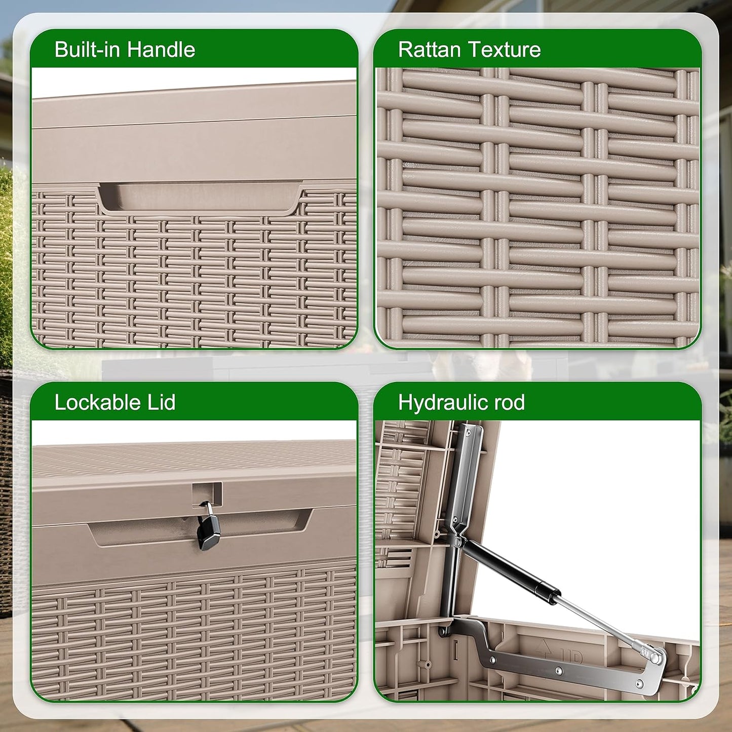 DRATO 100 Gallon Large Deck Box, Outdoor Storage Box for Patio Furniture, Patio Cushions, Gardening Tools, Pool Supplies,660lbs Weight Capacity,Waterproof Resin Storage Boxes