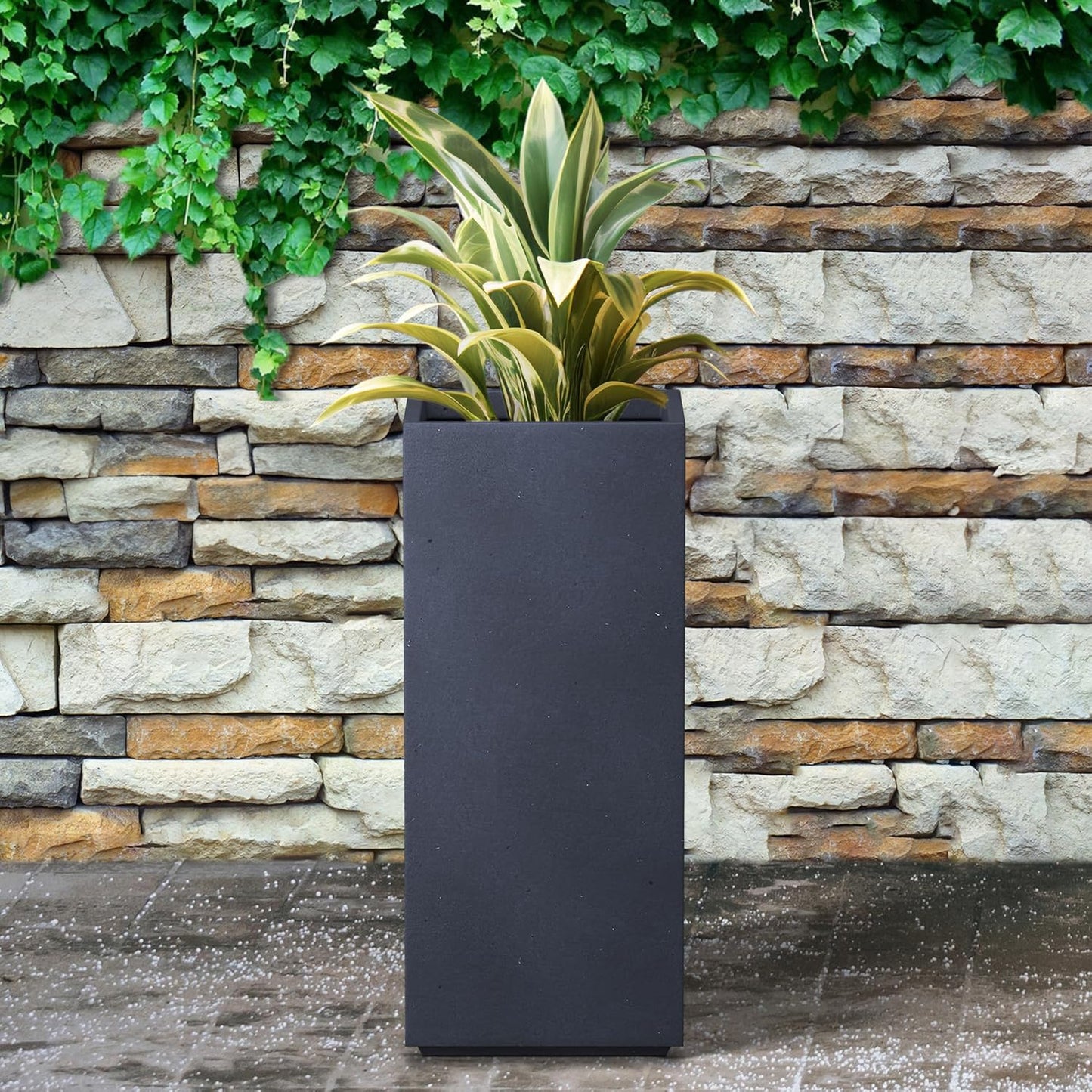 Kante 27.6" H Tall Rectangular Concrete Planter, Modern Square Diameter Plant Pot with Drainage Hole and Rubber Plug for Indoor Outdoor Home Patio Garden, Charcoal