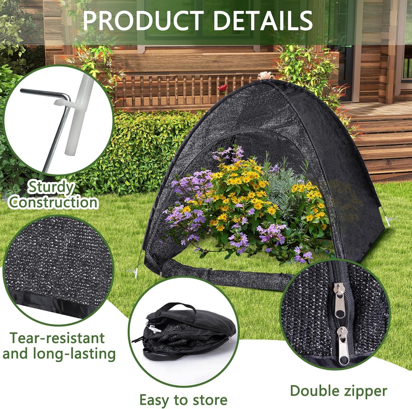 DECOHS 33" x 33" x 33" UV Resisitant 80% Pop up Plant Shade Tent, Garden Sunshade Cloth Sun Protection Tent, Sunblock Plant Cover Net with Stakes for Outdoor Plants Flower Potted