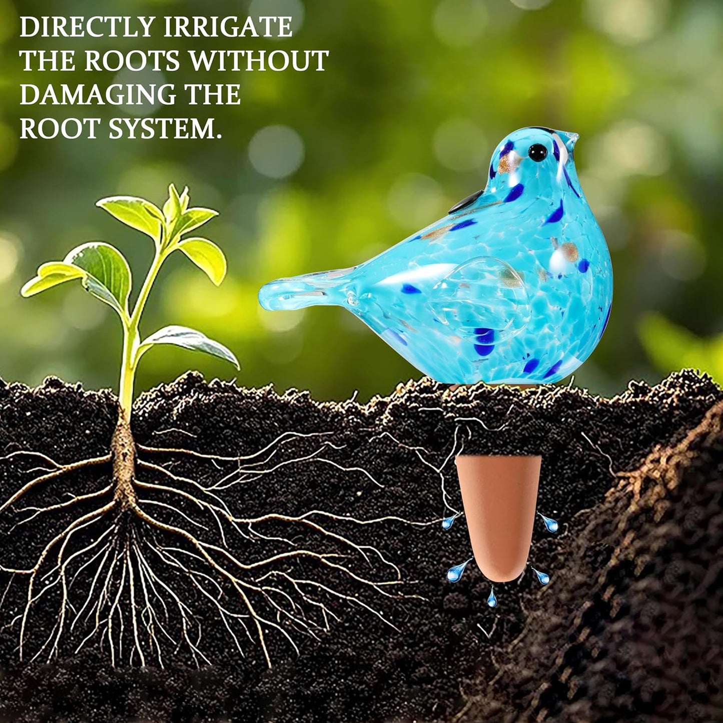 Glass Bird Shaped Plant Watering Ball Glass Automatic Watering Ball Flower Pot Insertion Spike Drip Irrigation Device Watering Ball Irrigation System Plant Enthusiast Gift (Light Blue)