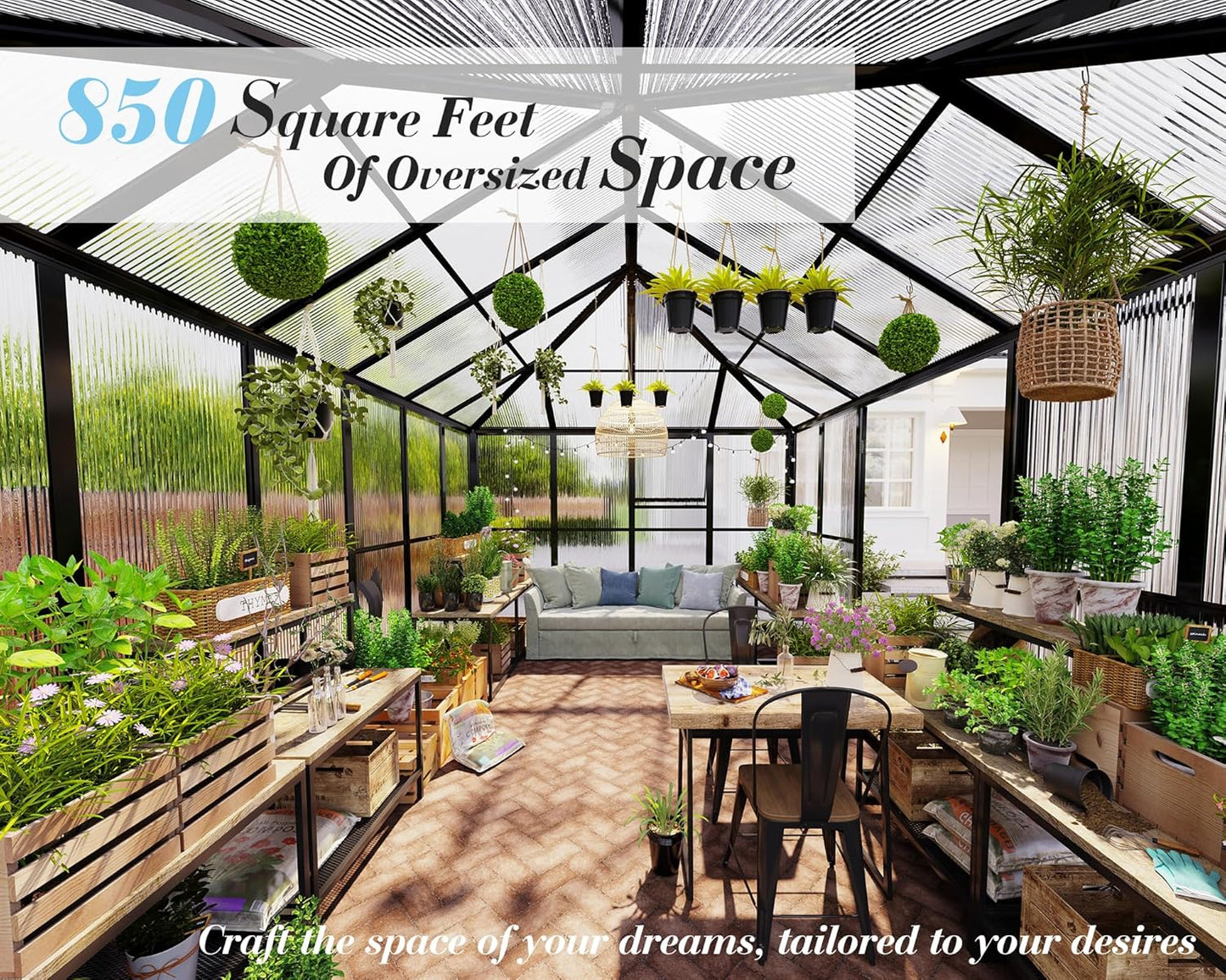 Jocisland 14x9.5x9 FT Polycarbonate Greenhouse- 6 FT Wall Height Outdoor Aluminum Greenhouses with 2 Ventilation and Rain Gutter, Double Doors with Hook, Walk-in Greenhouse for Backyard Garden