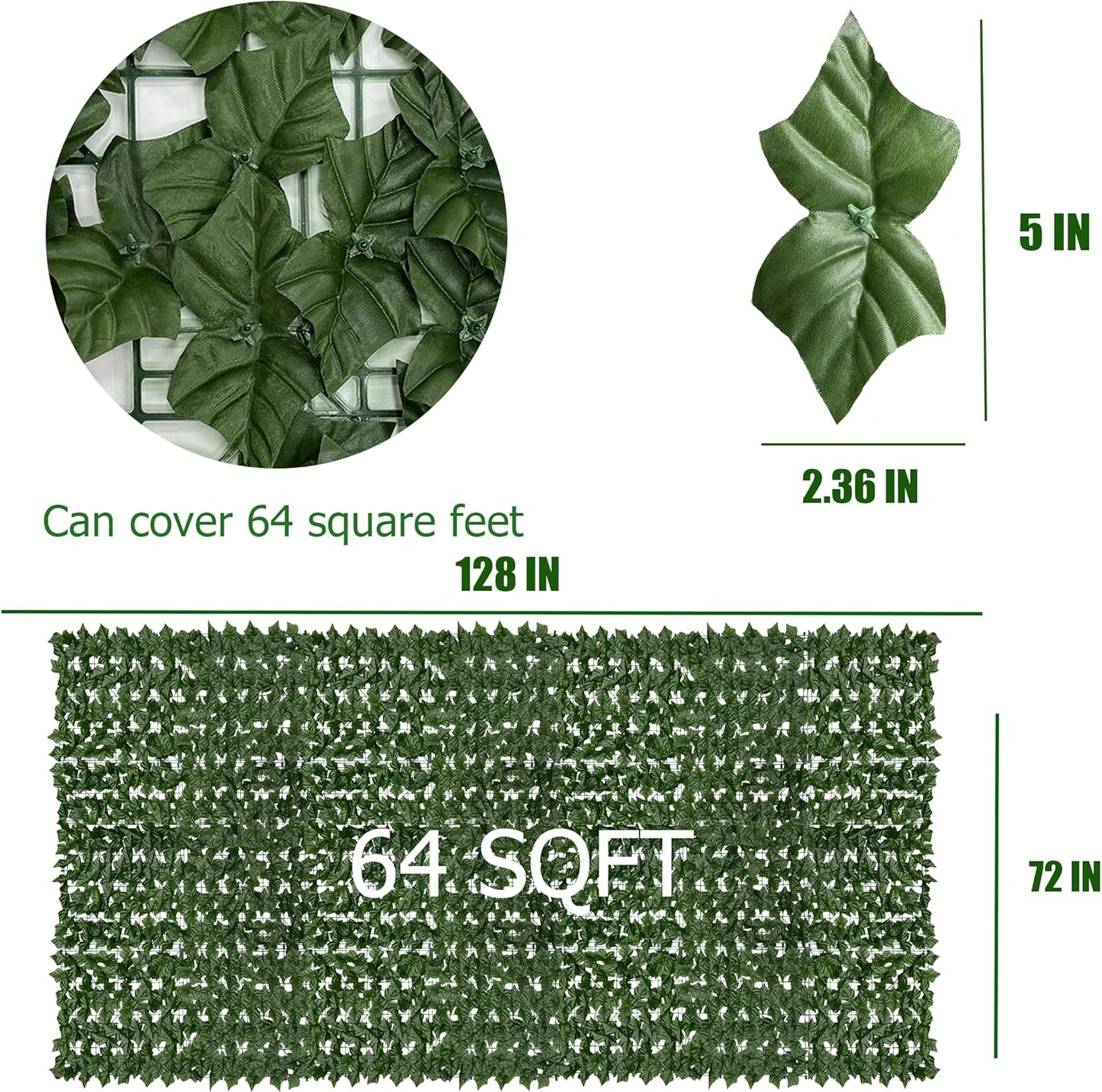 Artificial Ivy Privacy Fence Roll Screen,128" by 72" (64 SQFT) UV-Anti Faux Hedge Fence and Fake Ivy Vine Leaf Wall Panels for Indoor&Outdoor Green Backdrop, Garden Greenery Decor