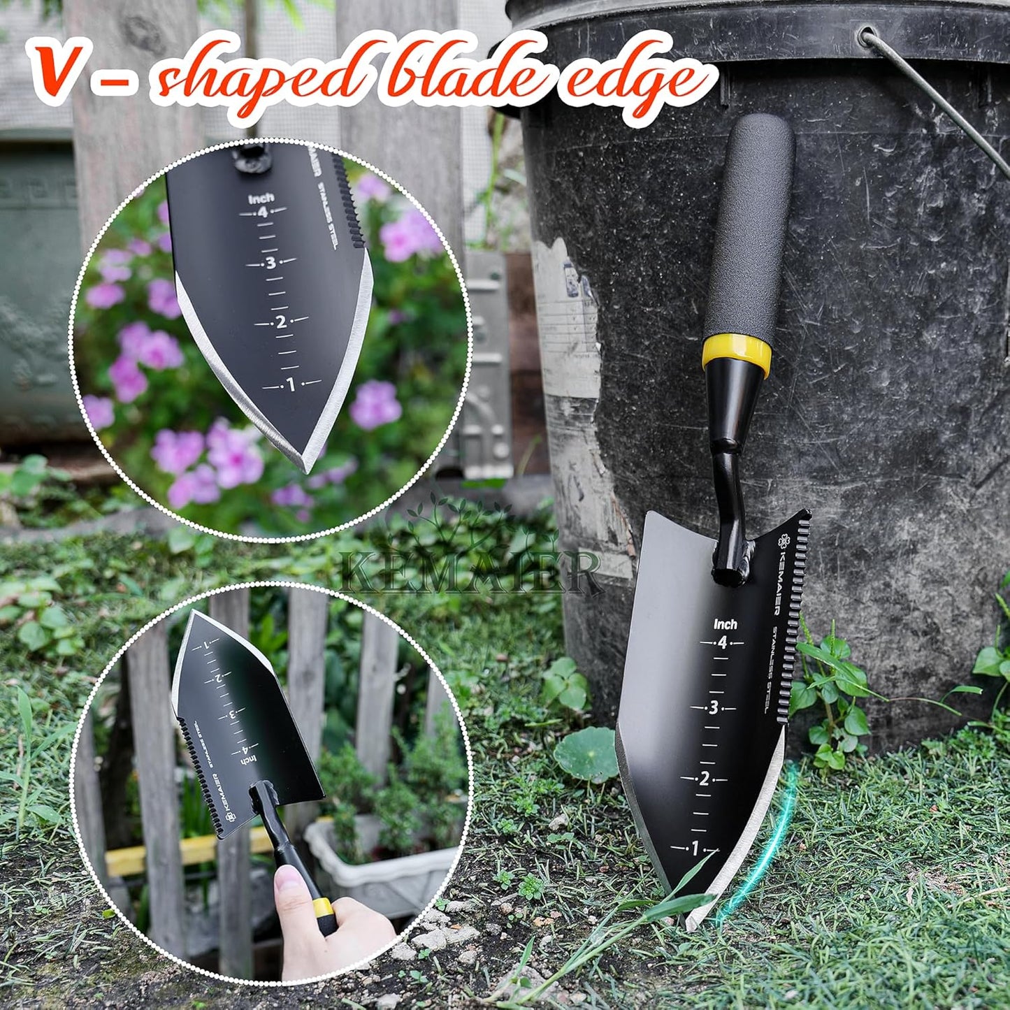 Heavy - Duty Trowel Garden Tool - Stainless Steel Serrated Hand Shovel for Effortless Digging, Weed Control, and Precise Bulb Planting with Included Sheath