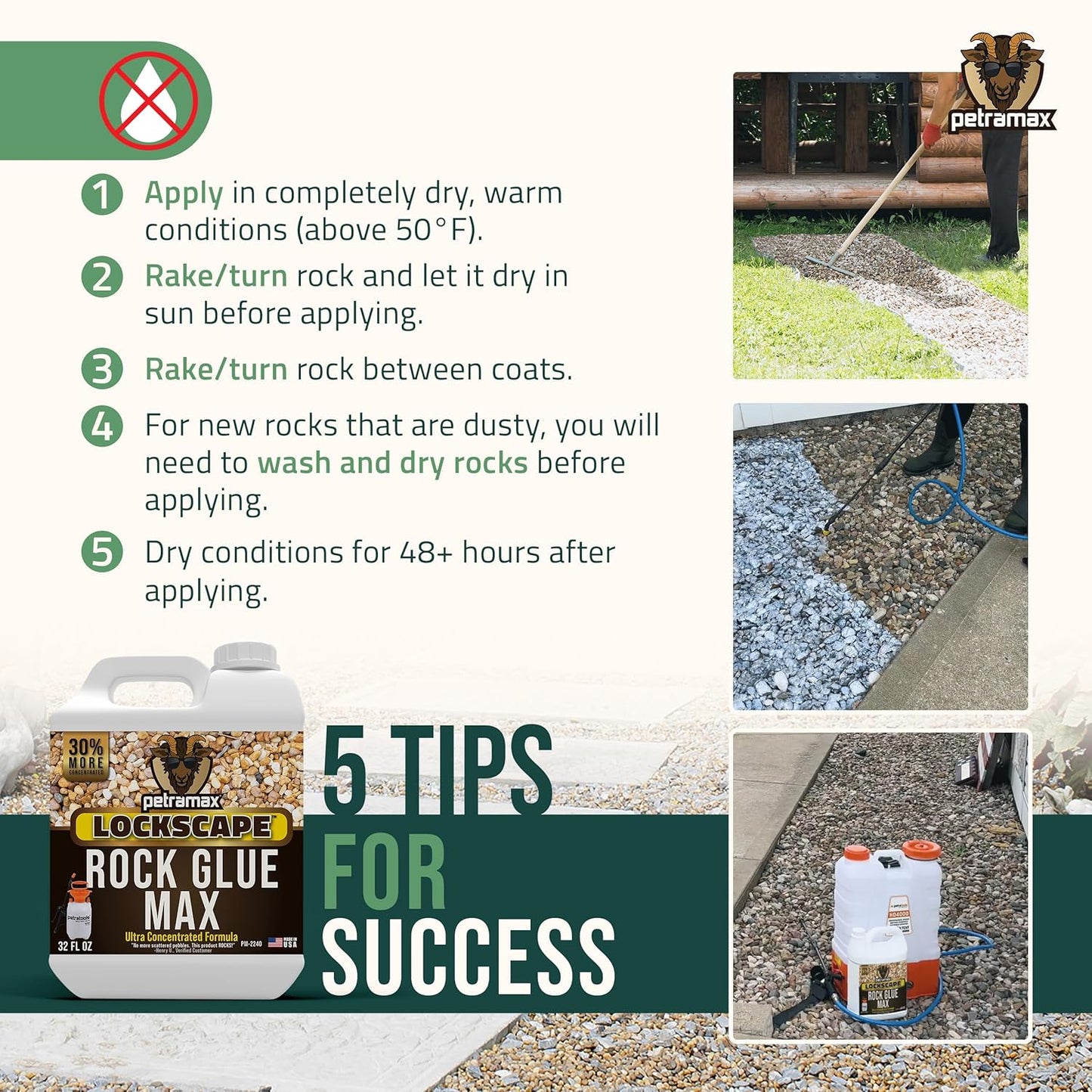 Petra Max Rock Glue for Landscaping, 32 Ounce - Ground Coverage & Pet Safe Mulch Glue for Rocks - Lockdown Gravel/Pebbles/Stones - Sticky Clear Gravel Binder & Decomposed Granite Stabilizer (50 Sq Ft)