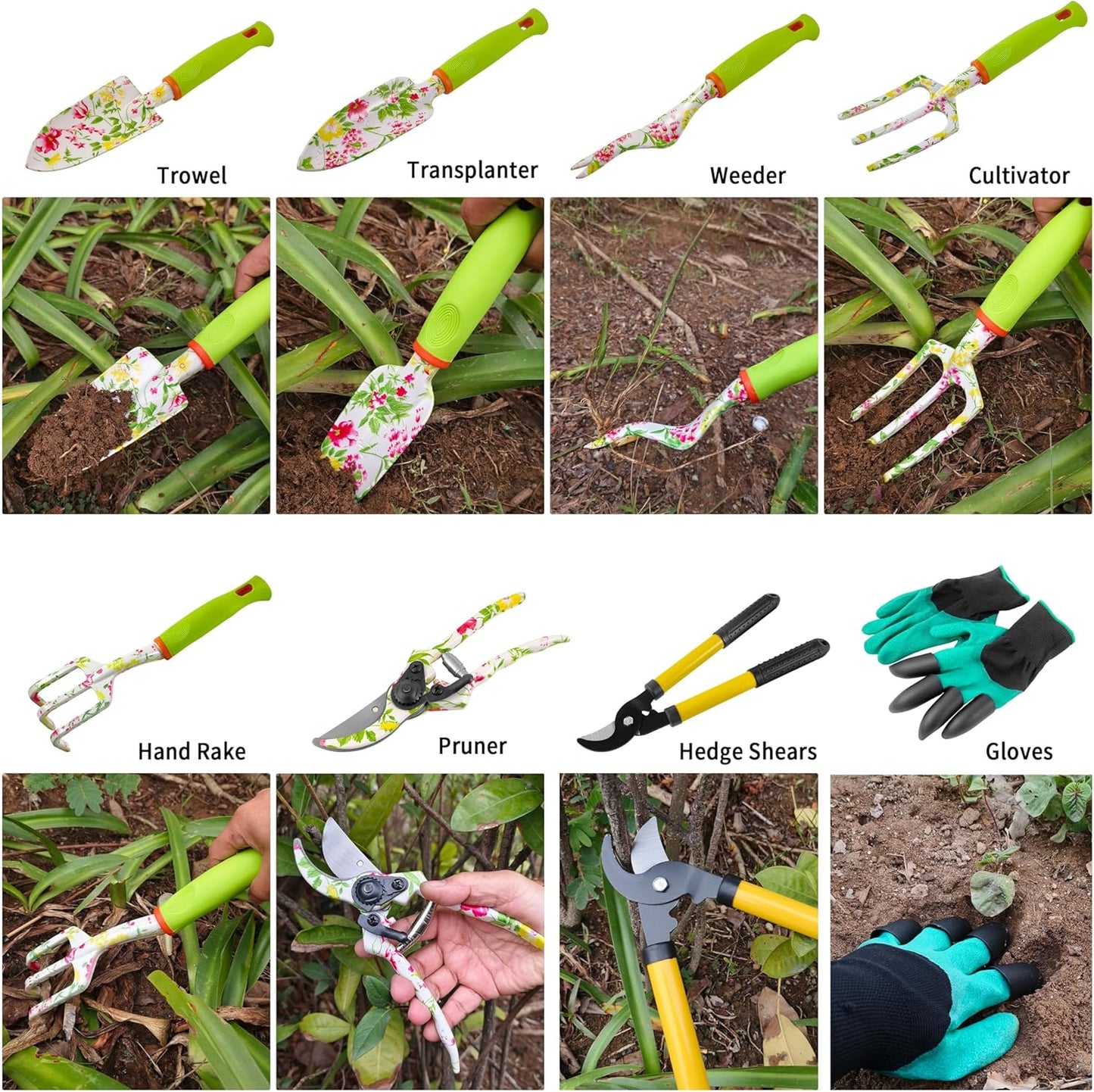 Gardening Tools – 42 Piece Premium Gardening Tool Set,Heavy Duty Hand Tools with Fashion Garden Tools Organizer Handbag,Rust-Proof Gardening Tool Kit, Ideal Gardening Gifts for Women(Pink Floral)