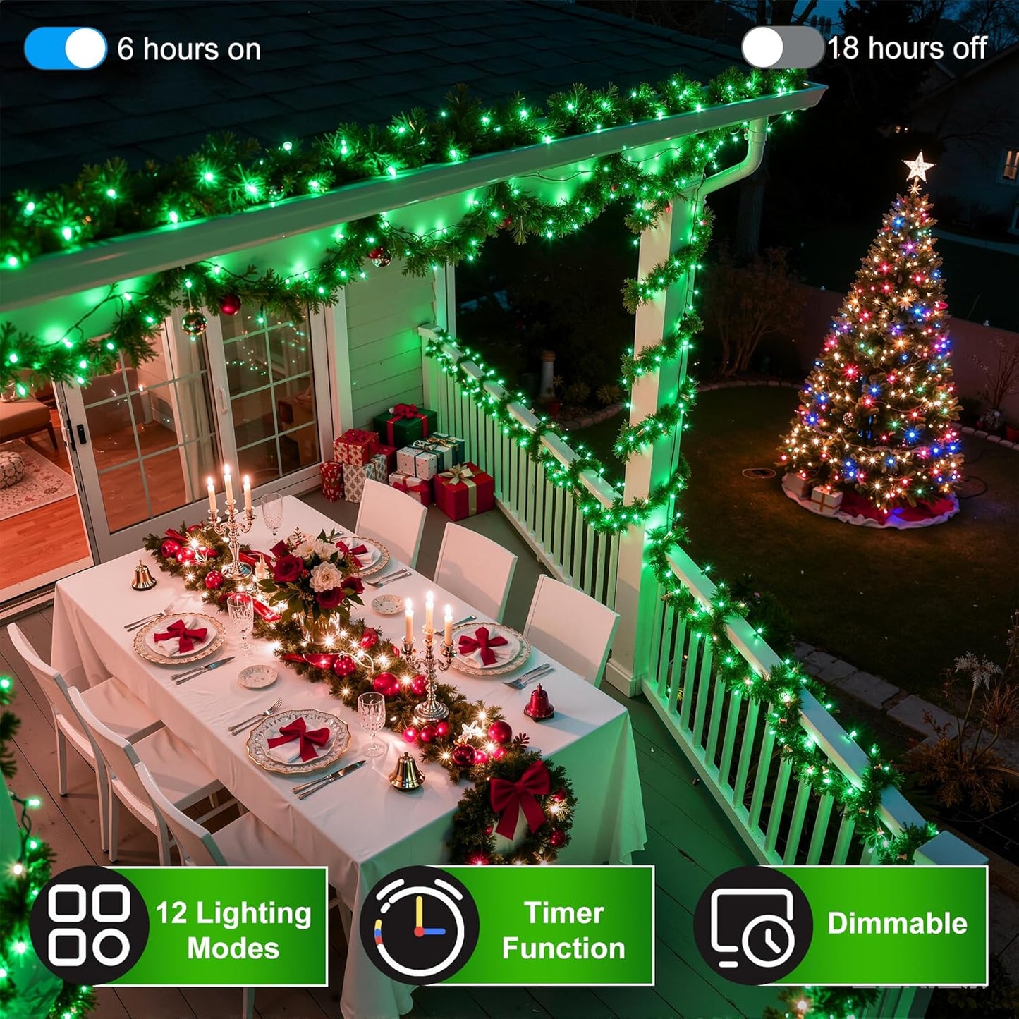1500LED Christmas Lights Outdoor Use, 470ft 12 Modes Green LED String Lights with Timer Dimmable, Waterproof Christmas Tree Lights for Xmas Patio Yard Fence Balcony Garden Party Decor Green
