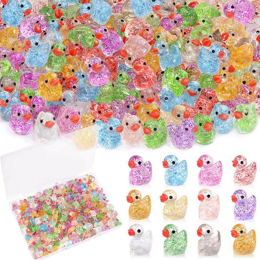 120PCS Mini Resin Animals Cute Colorful Glitter Tiny Ducks, Miniature Figures to Hide, Little Animal Toys Accessories Bulk for Topper Garden Dollhouse Landscape Aquarium Ornaments DIY Crafts & Decor