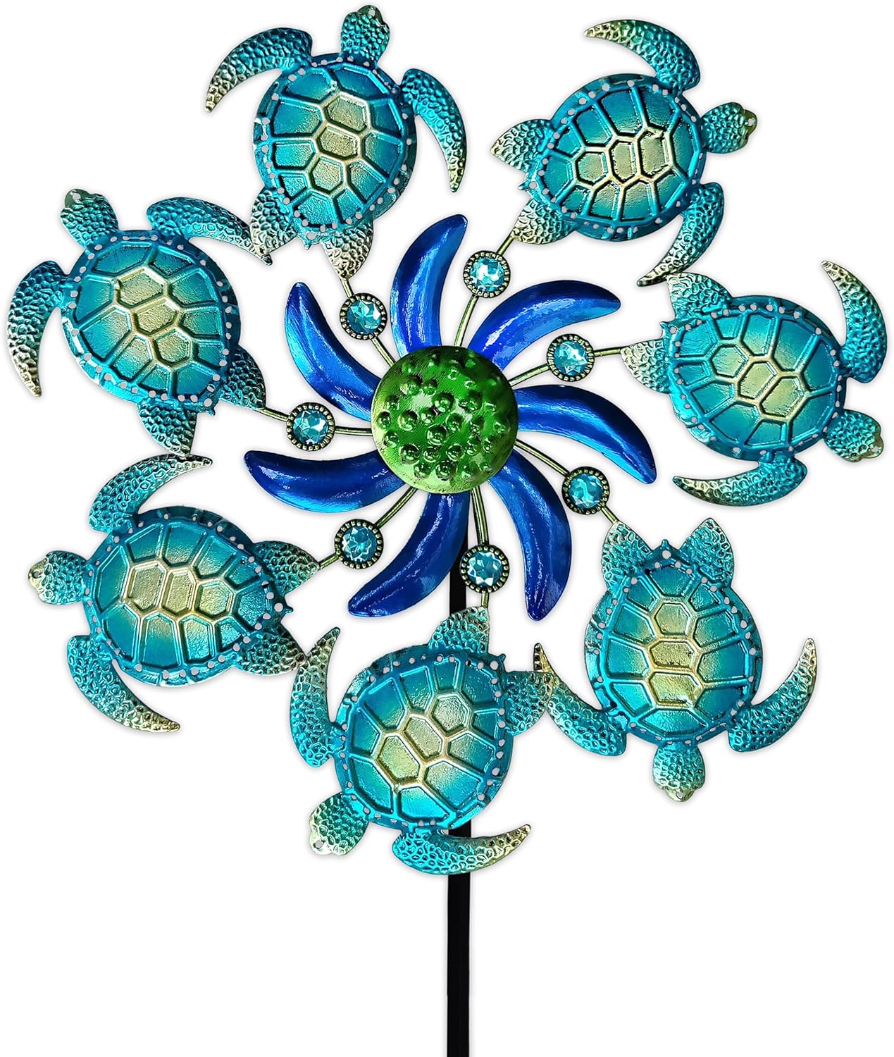 39" Sea Turtle Wind Spinners Garden Stake-Ocean Theme Outdoor Decorations- Metal Stake Yard Spinner-Wind Sculpture Yard Art Decorations for Patio,Swimming,Lawn & Garden Decor