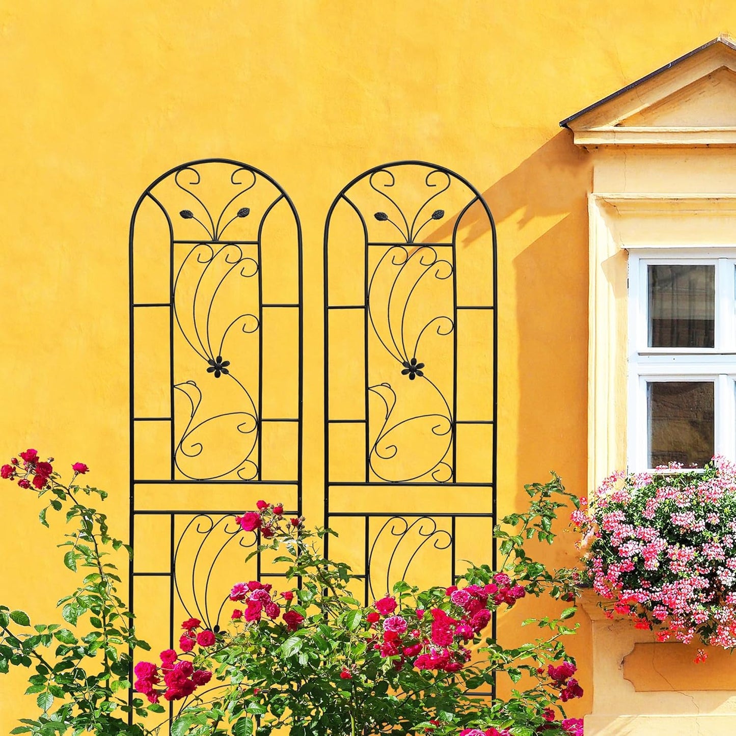 Garden Trellises, 2 Pack Black Metal Coated Rustproof Trellis for Climbing Plants Outdoor, Roses, Vines, Flowers, and Vegetables-86.7" x 19.7"