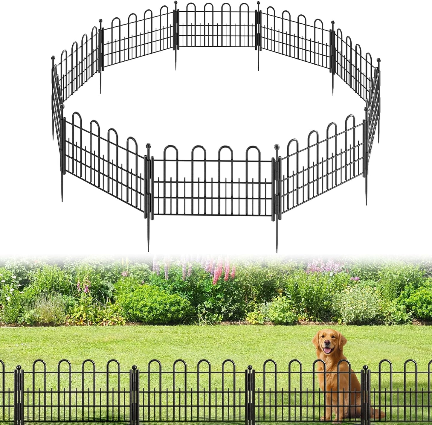 10 Panels Garden Fence with Latch Gate, 11.81in (H) X 16.42ft(L) Animal Barrier Fence with 1in Gaps for Rabits, Dog Fencing Outdoor for Yard, Flower Beds, Patios, Vegetable Patches