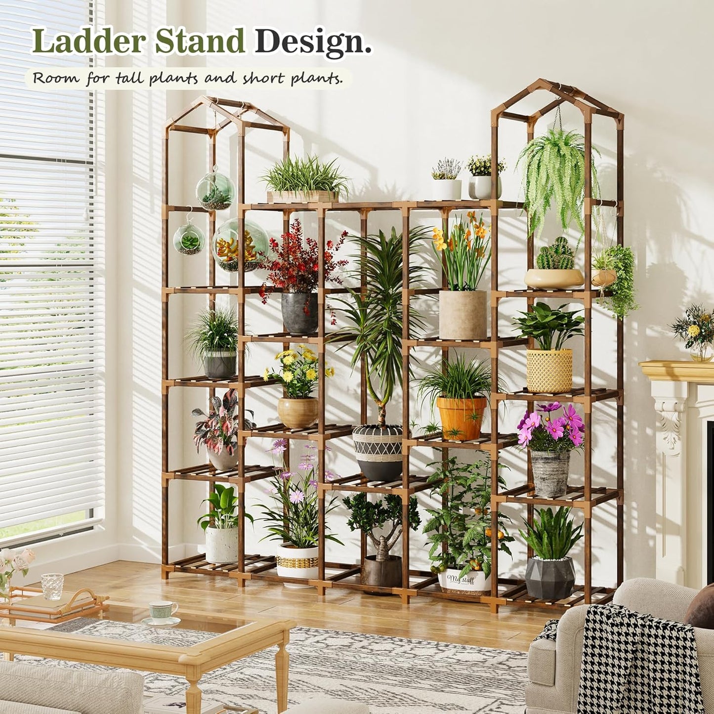 EnHomee Plant Stand Indoor Plant Stands Outdoor Tall Plant Shelf for 19-25 Pots Corner Tiered Plants Stands for Multiple Plants Wood Hanging Plants Holder for Garden Balcony Patio Window Porch