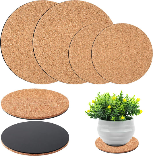 4 Pieces Cork Plant Mats Round Cork Plant Coasters for Garden Pots, DIY Craft Project (4 Inches,6 Inches)