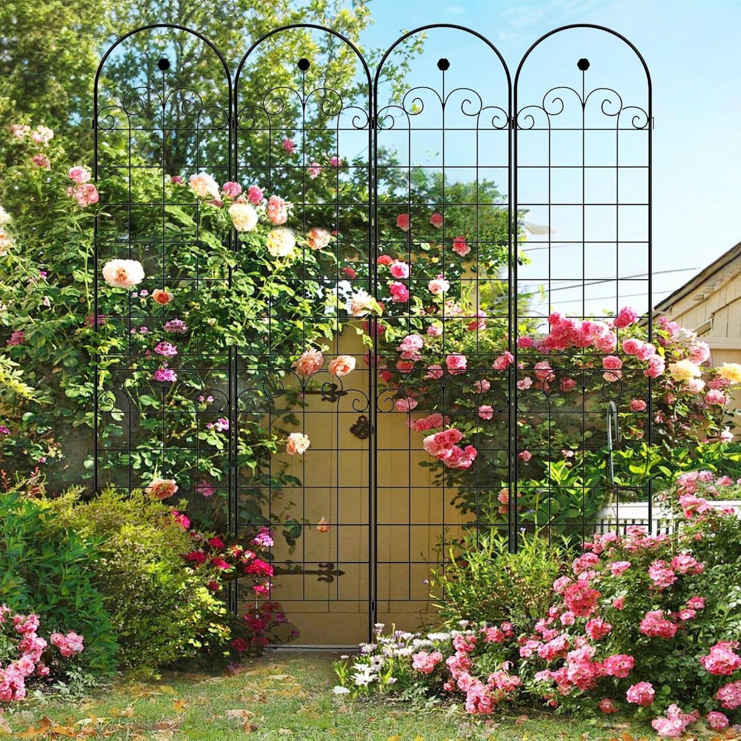 2 Pack Metal Garden Trellis 86.7" H Garden Fence Rustproof Trellis for Climbing Plants Support Roses Flower Outdoor Lawn Black