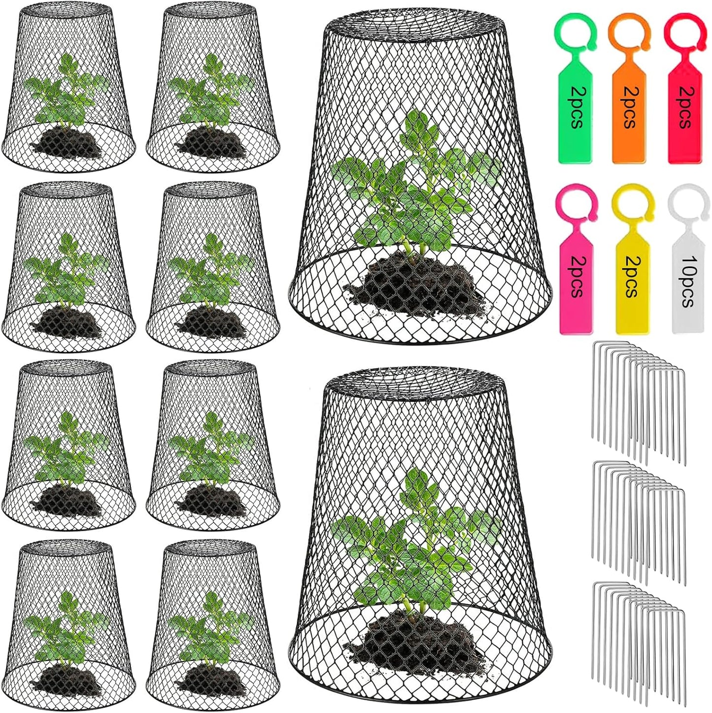 Chicken Wire Cloche Plant Covers - 20 Pack Garden Plant Cloche Metal Heavy Duty Plant Protectors from Animals for Keeping Bunnies Chicken Squirrels Birds Other Out (Black)