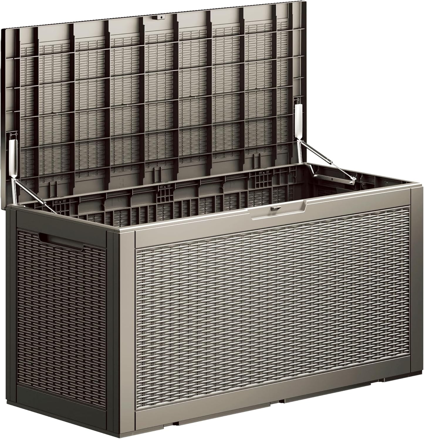 100 Gallon Deck Box, Resin Outdoor Indoor Waterproof Storage Box, Lockable Storage Box With Handle for Patio Furniture - Garden Tools - Swimming Pool Tools UV-Resistant, Brown