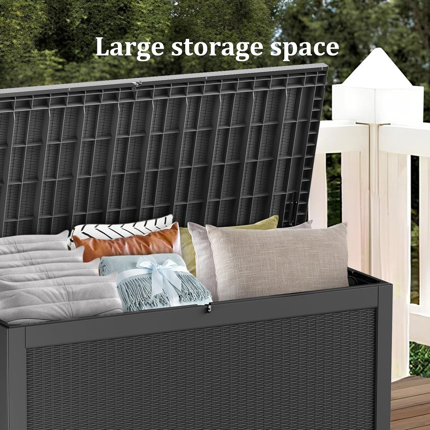 320 Gallon Waterproof Black Deck Box, Lockable Resin Storage Box for Patio Furniture Cushions Garden Tools and Outdoor Delivery Storage