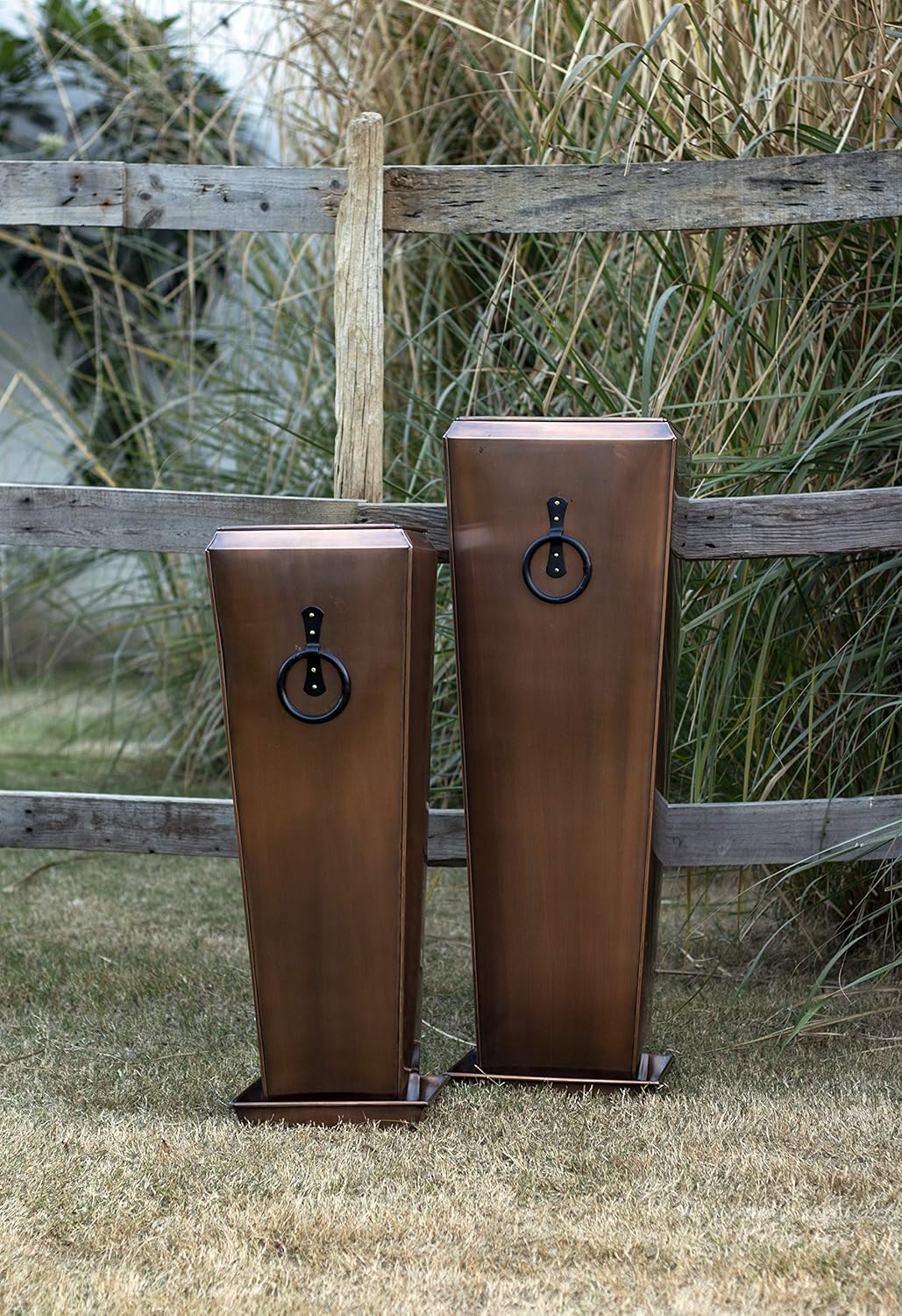 H Potter Patio Deck Indoor Outdoor Garden Flower Planter Set of 2 Antique Copper with Tray