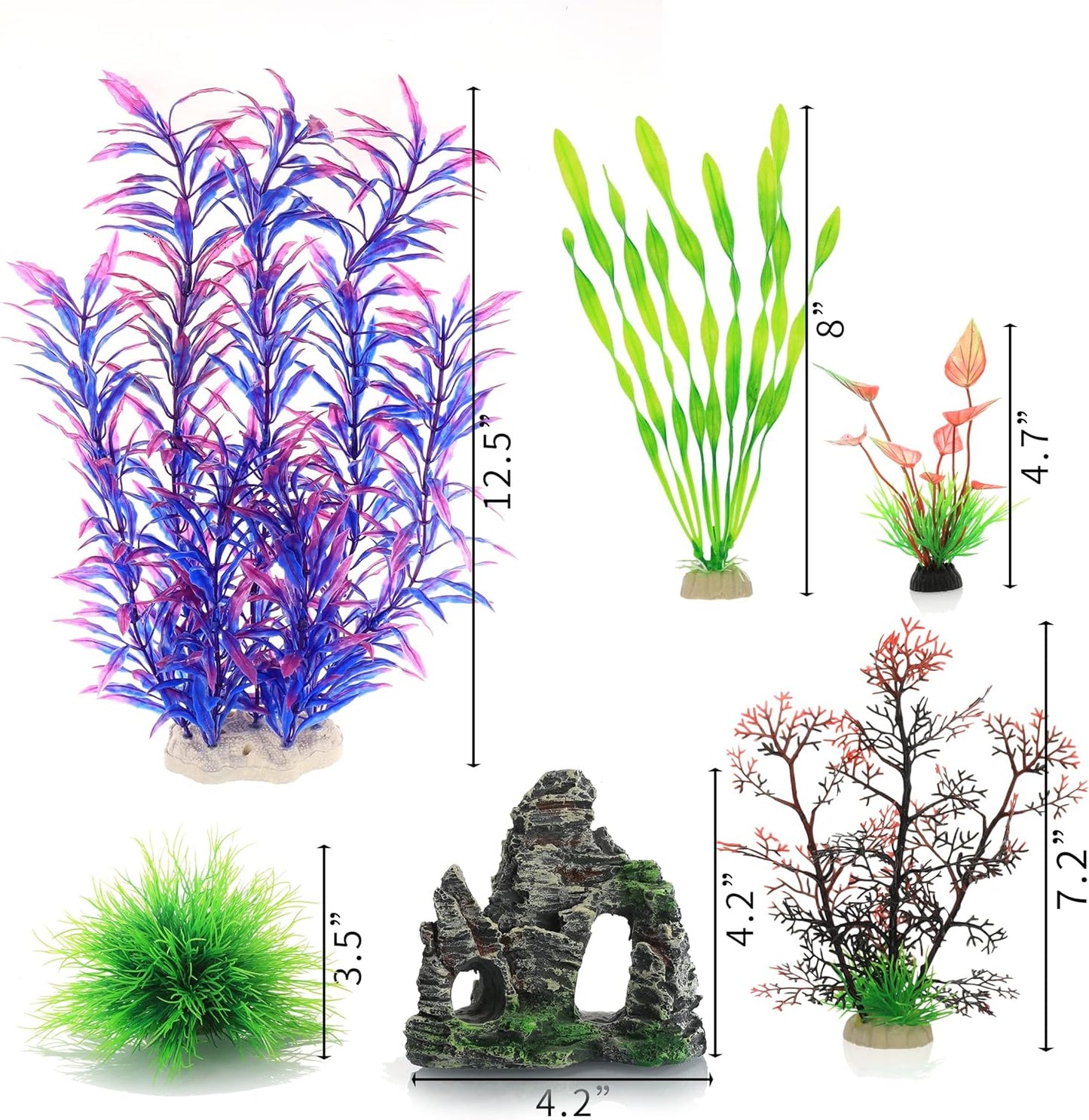 JIHAQUA Auarium Ornaments Fish Tank Decorations Plants with Resin Cave Rock View, 6pcs Decorations Plants Plastic,Fish Tank Accessories (Purple)