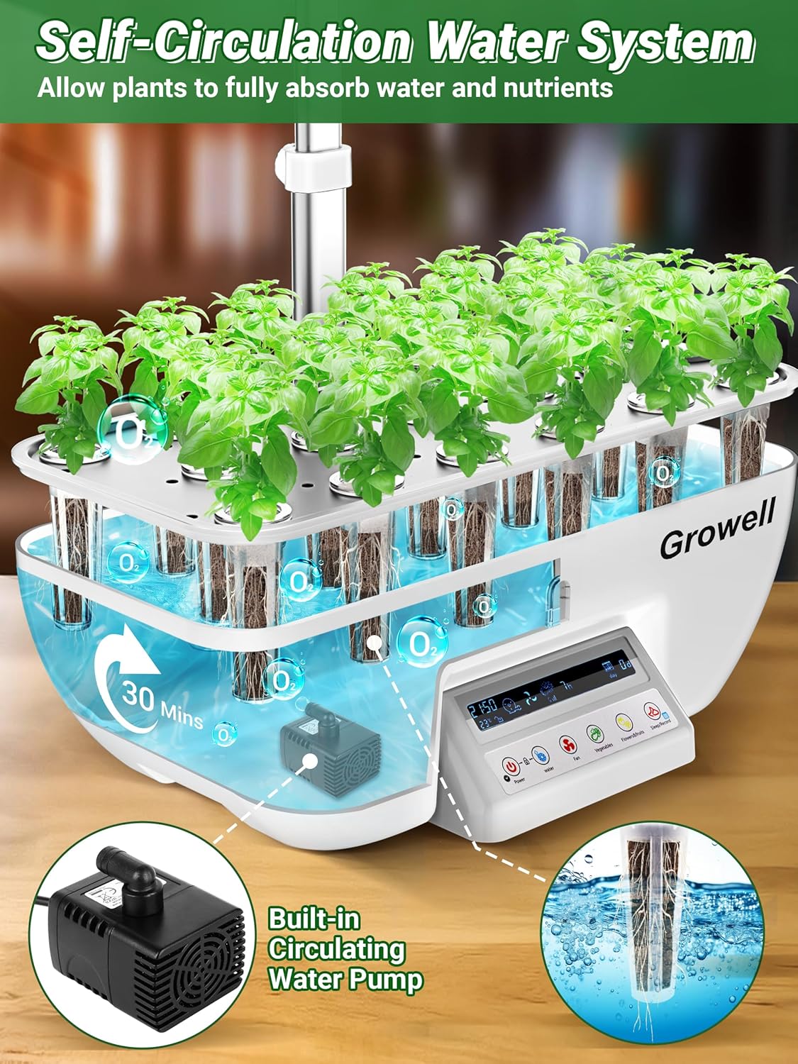Hydroponics Growing System Kit, 17 Pods Herb Garden with 102 28W Full-Spectrum Grow Lights & 2 Fans, Indoor Garden with Water Pump, 10L Water Tank, Auto Timer, Height Adjustable (White & Grey)